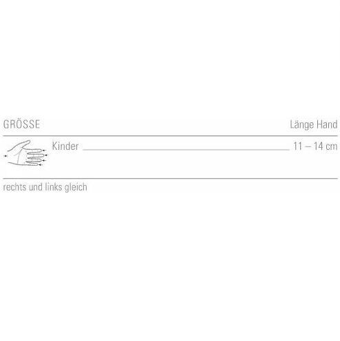 Grafik mit Größenangaben für Kinder. Handumriss mit Größenangabe 11-14 cm. Text: rechts und links gleich.