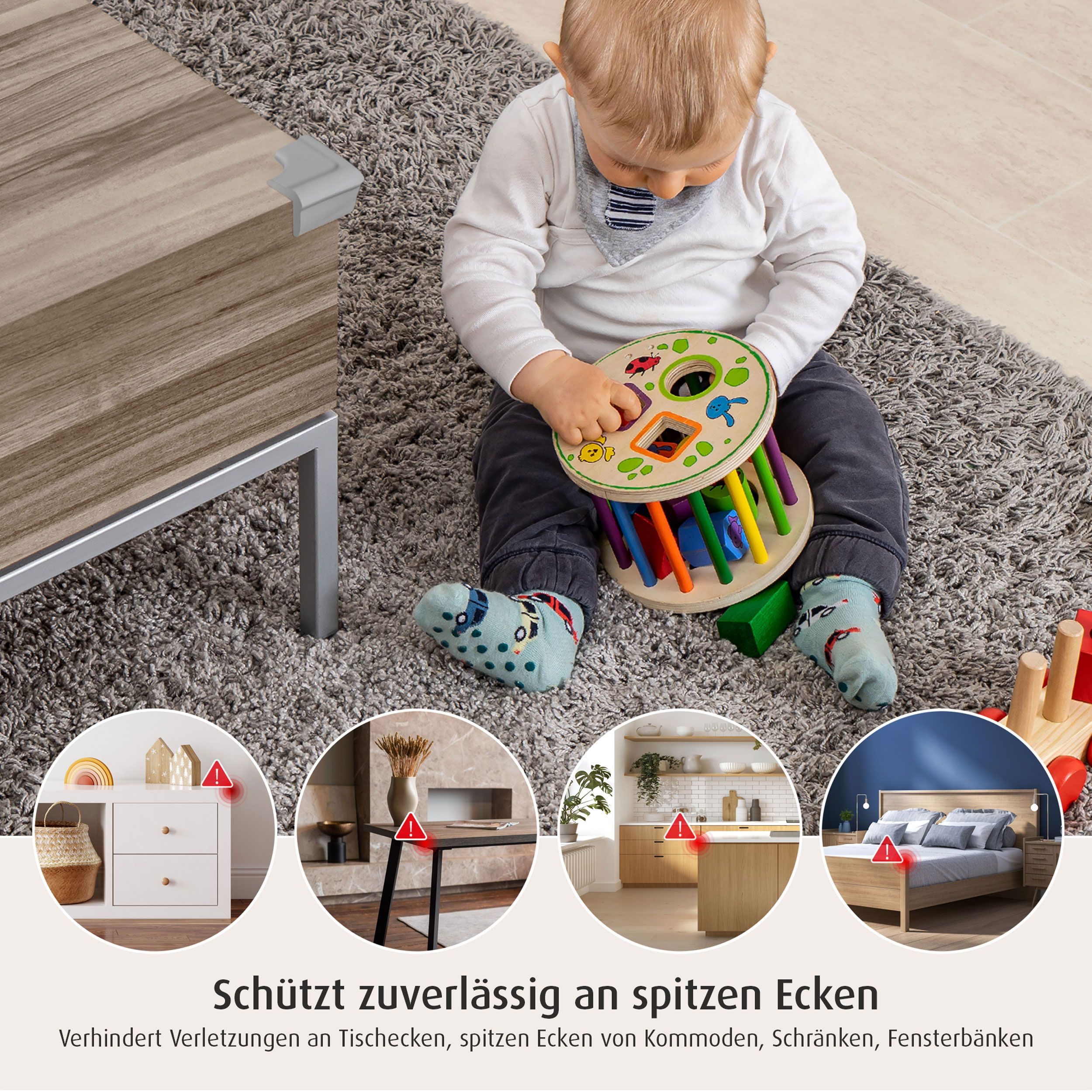reer Eckenschutz Soft, 4er Set, Kindersicherung, Grau