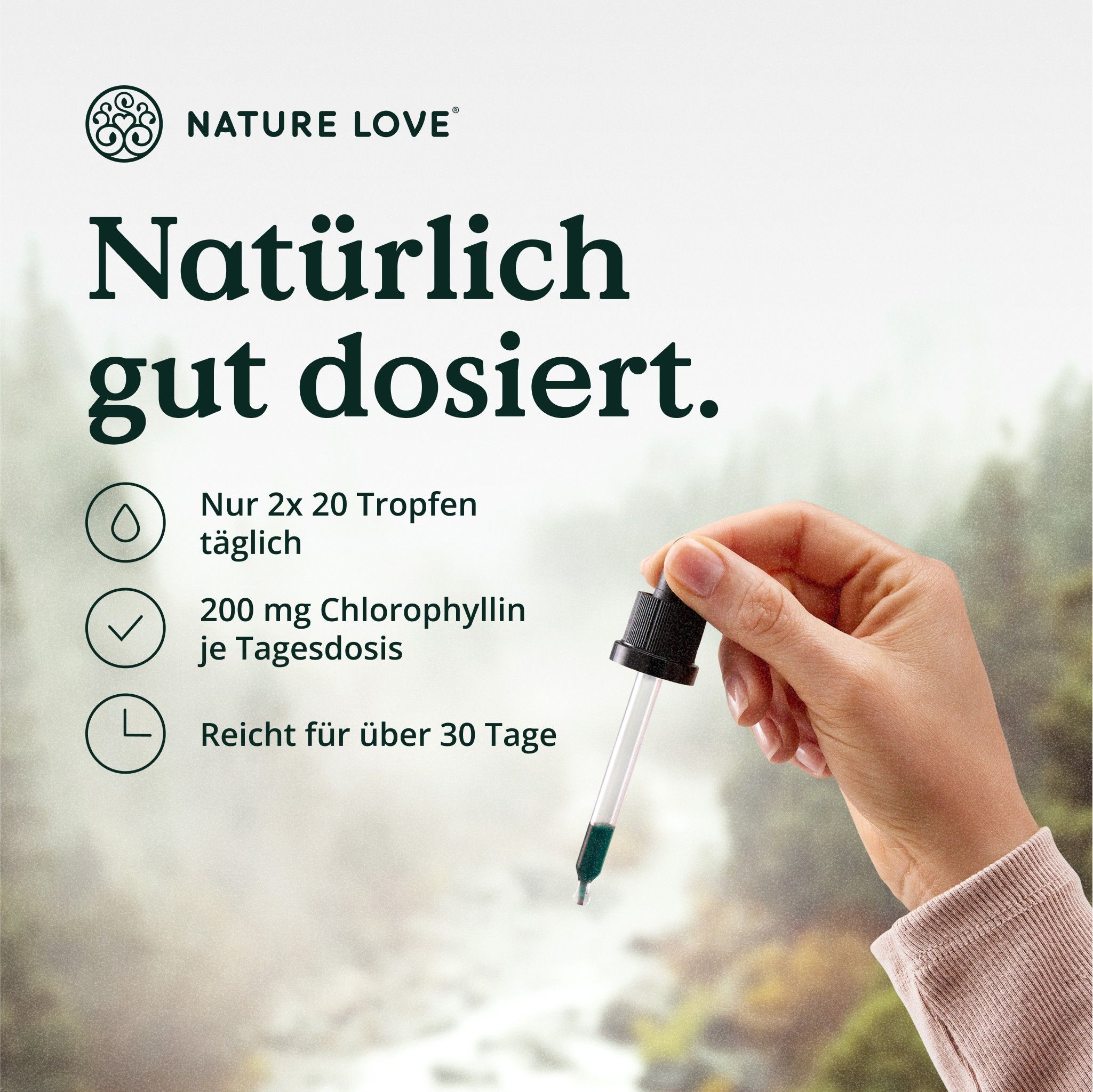 NATURE LOVE® flüssiges Chlorophyll aus Alfalfa 50ml - hochdosiert 200mg Chlorophyllin - ohne Jod