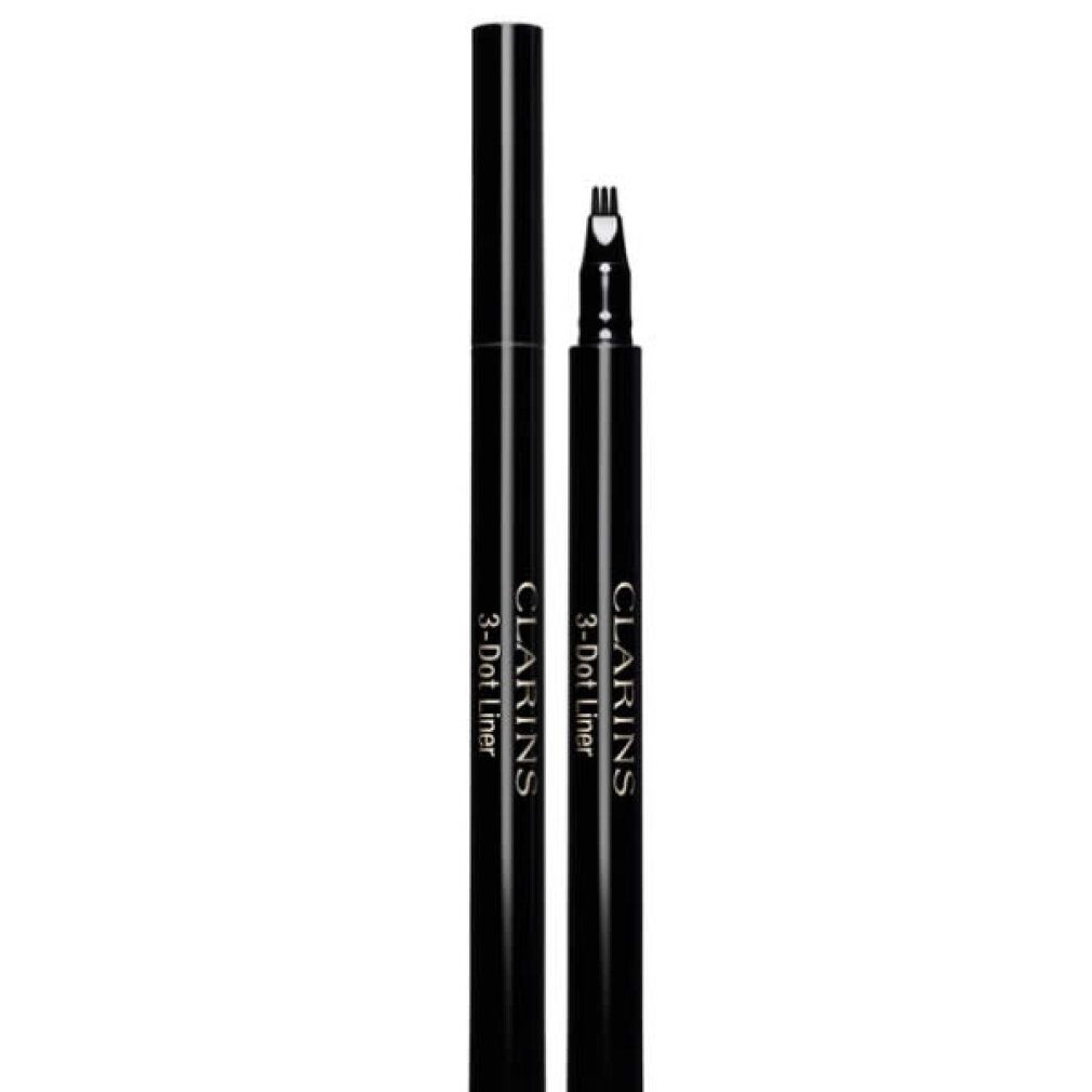 Clarins 3-Dot Liner, schwarz. Der Applikator hat drei Spitzen. Der Stift ist geöffnet.