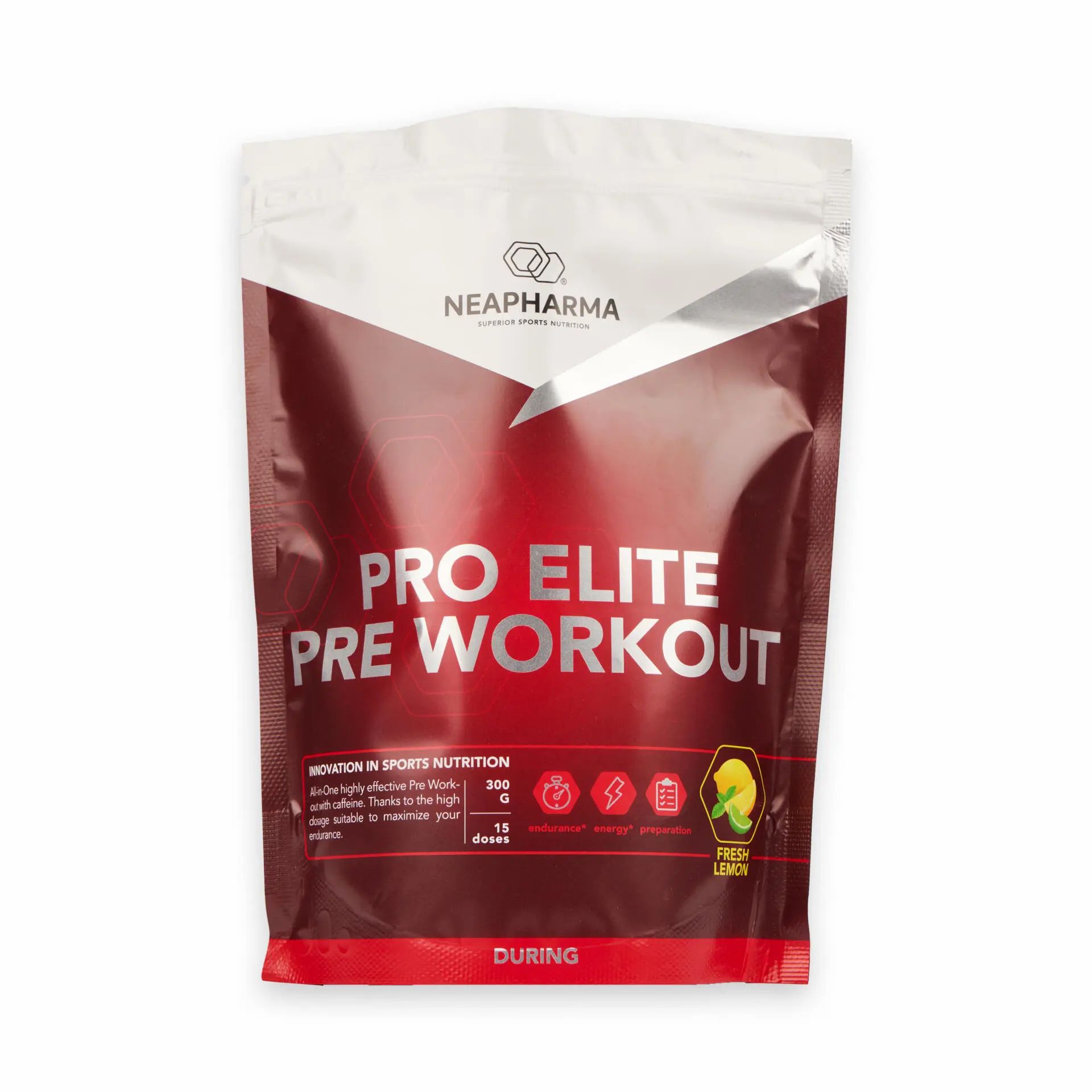Neapharma Pro Elite Pre Workout Pulver in Beutel.