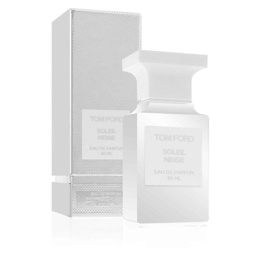 Parfümflakon und Verpackung. Weißes Flakon mit schwarzem Etikett. Silberne Verpackung mit Produktnamen. 50 ml.