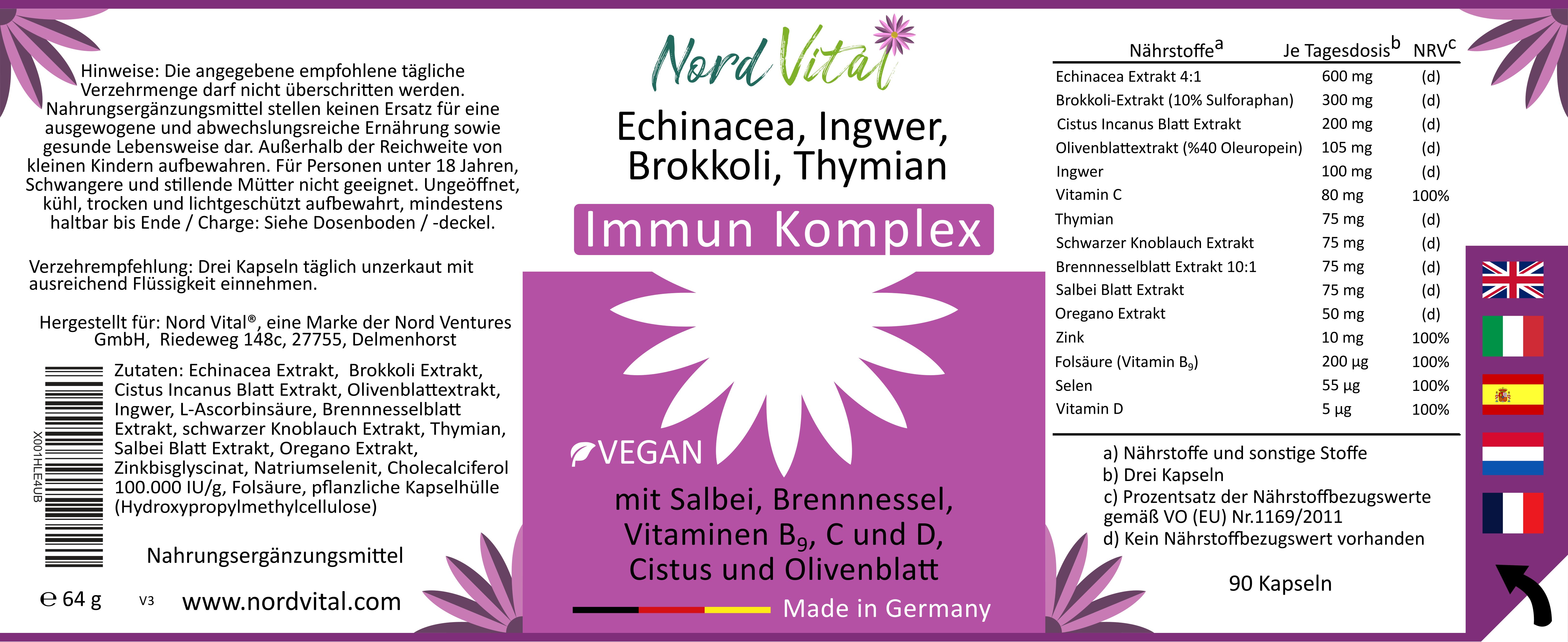 Nord Vital Immun-Komplex mit Echinacea, Brokkoli, Ingwer, Salbei uvm