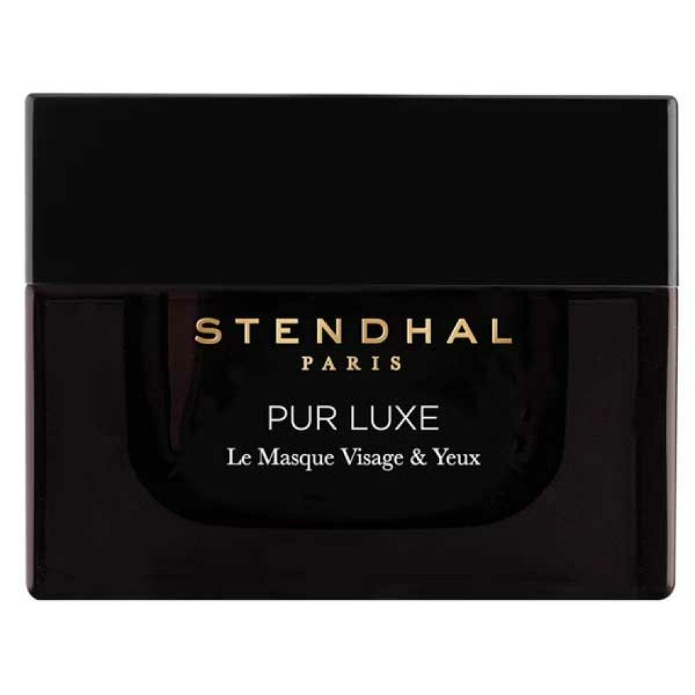Schwarzer Tiegel mit goldfarbenem Schriftzug STENDHAL PARIS, PUR LUXE Le Masque Visage & Yeux.