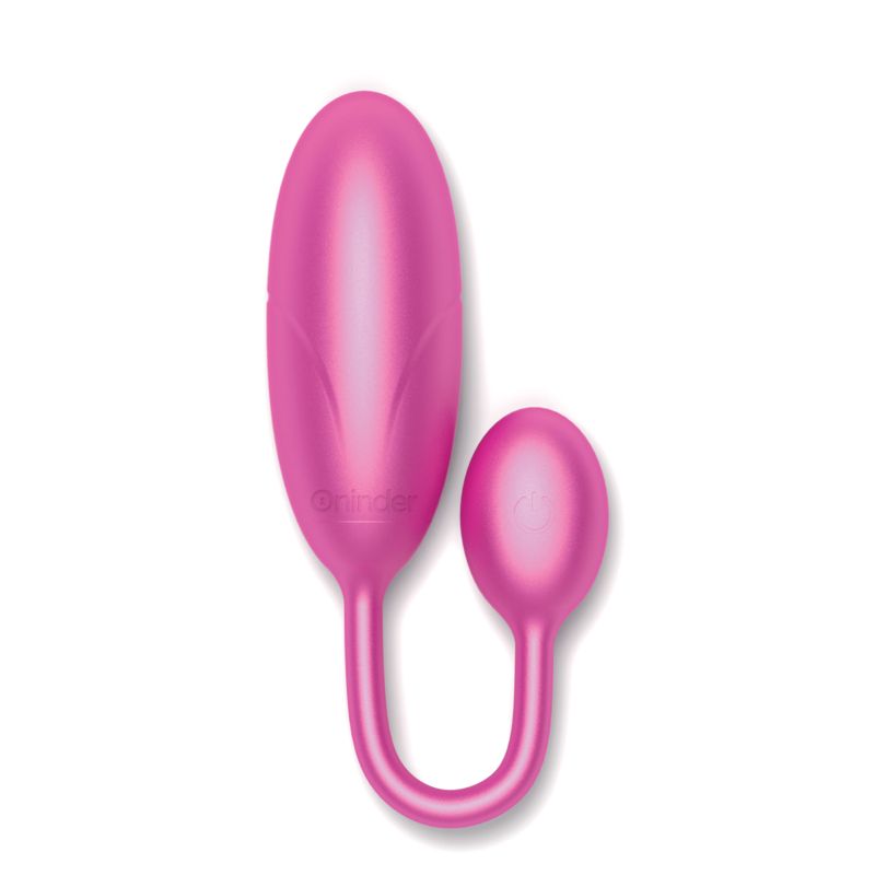 Rosa Ei mit gebogener Form. Oninder-Logo. Glatte Oberfläche.