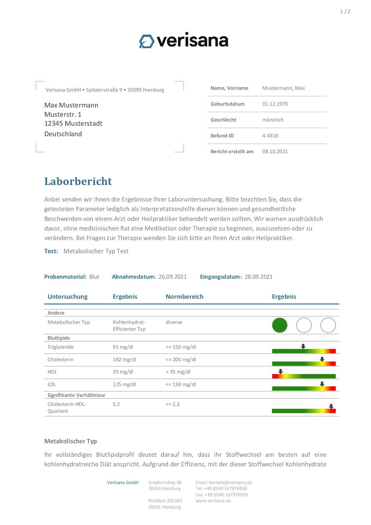 Verisana Metabolischer Typ Test 1 St