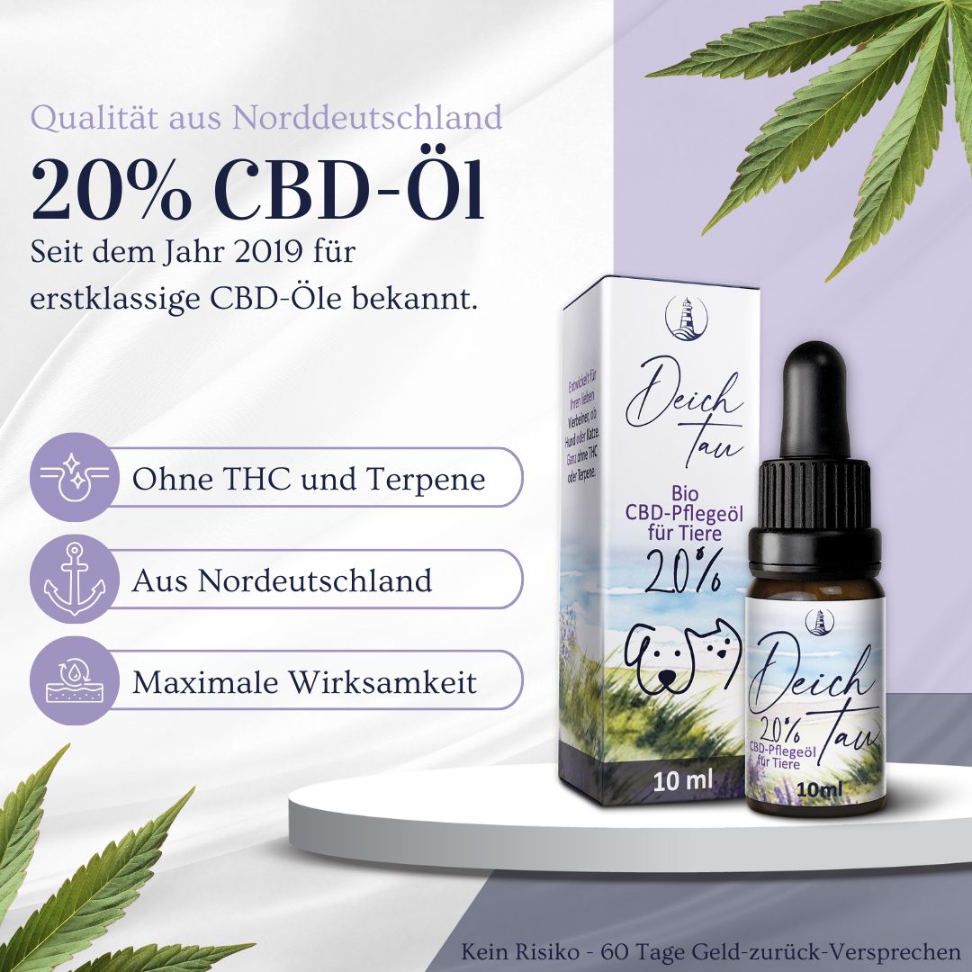 Deichtau Bio CBD Öl 20% für Hund & Katze - CBD-Hanföl-Tropfen – Echtes Cannabisöl - Deutsche Marke