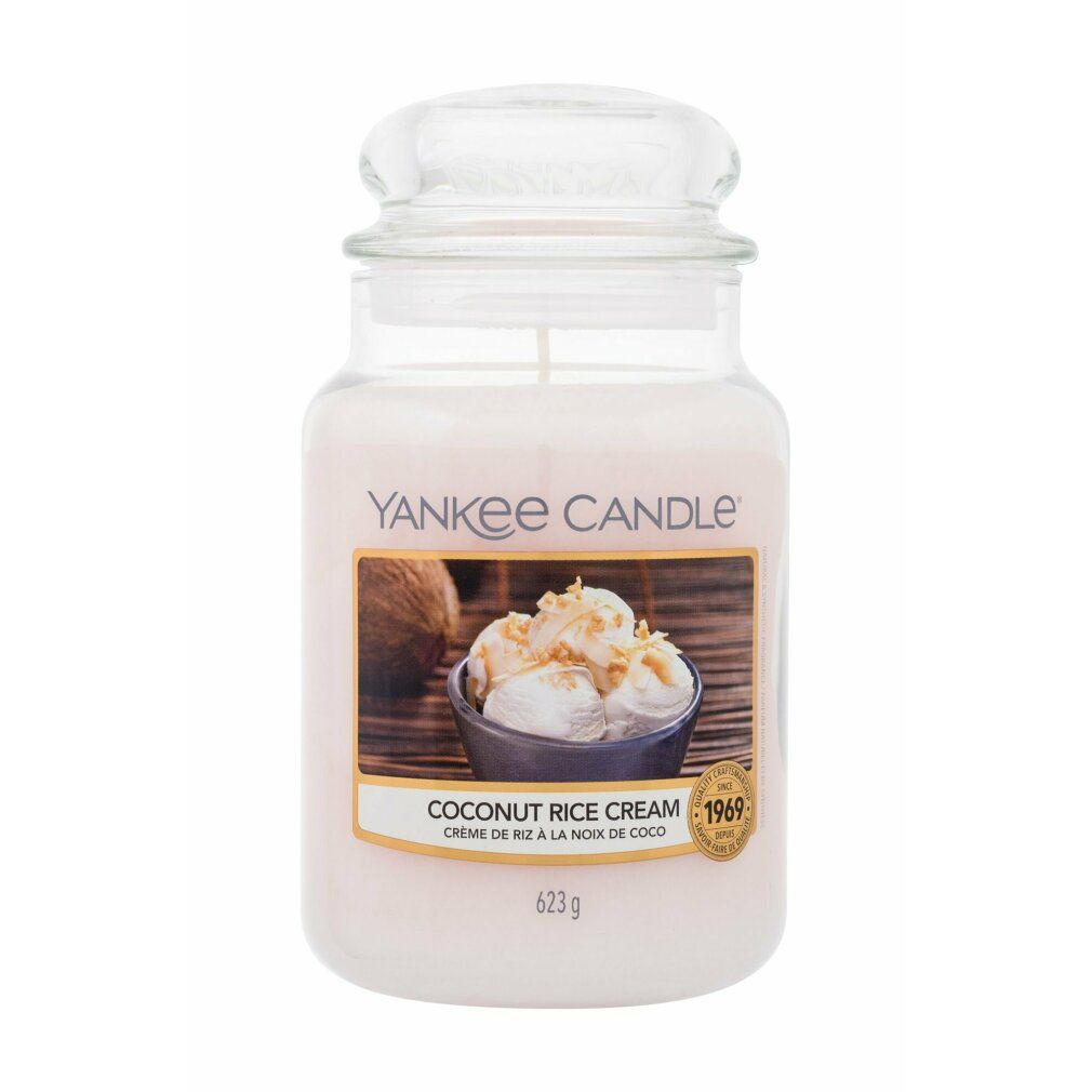 Duftkerze im Glas mit Deckel. Aufkleber mit Produktbild und Text. Marke Yankee Candle. 623g.