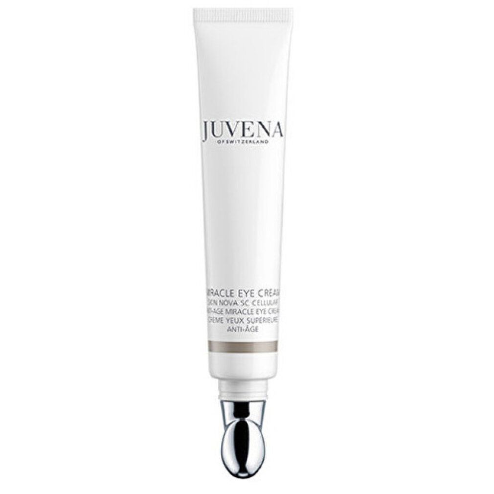 Weiße Tube mit silbernem Applikator. Aufschrift: JUVENA, Miracle Eye Cream. Anti-Age.
