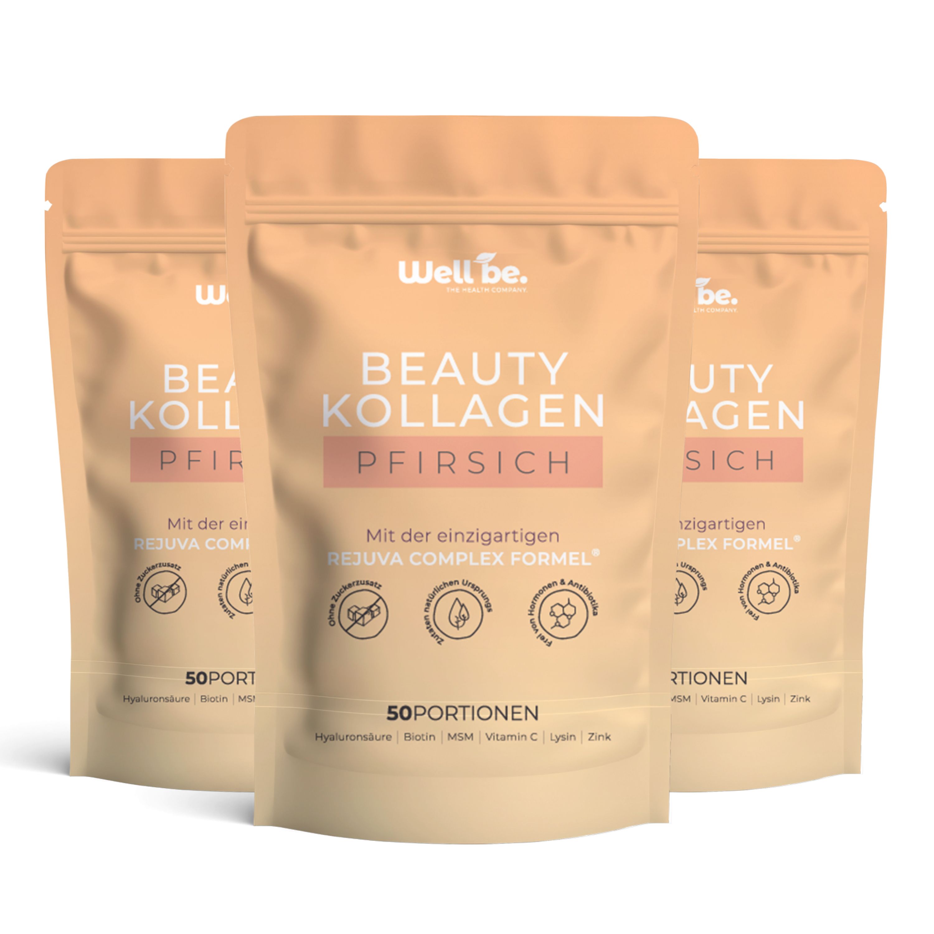 wellbe Beauty Kollagen Pfirsich mit Rejuva Complex® Formel 3x250 g Pulver