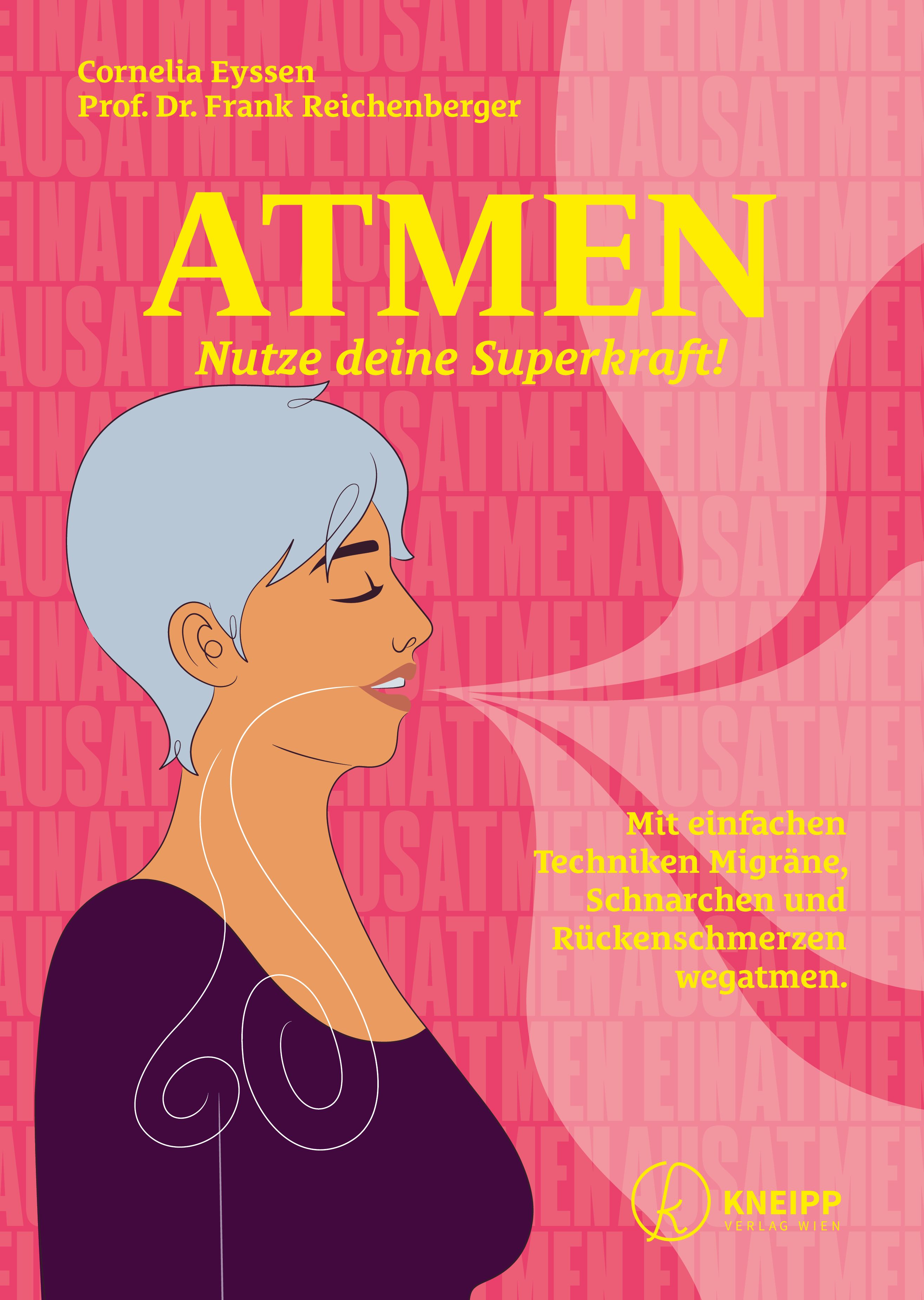 Buchcover mit dem Titel ATMEN. Eine Frau atmet aus. Kneipp-Logo unten rechts.