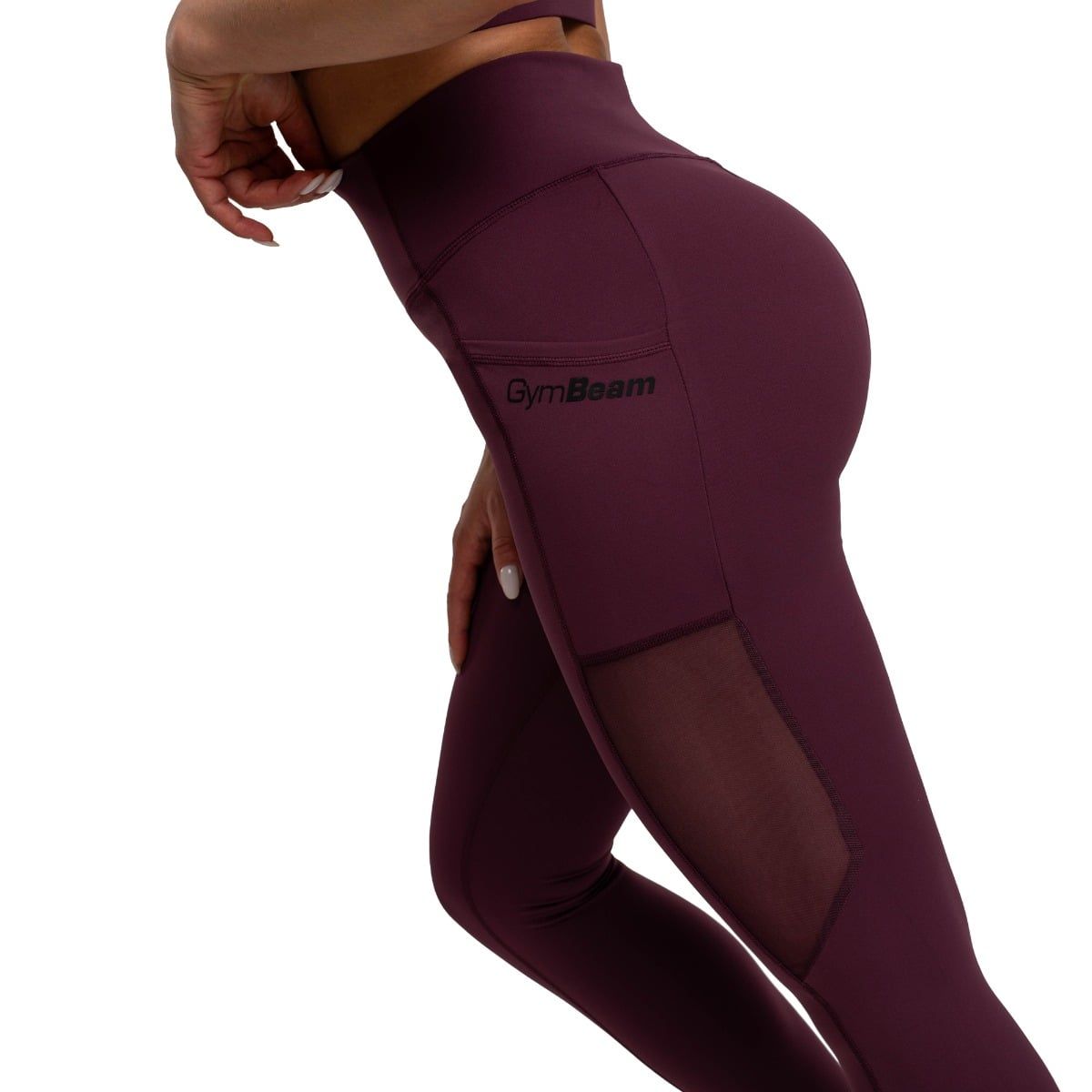 GymBeam Leggings Damen Mesh-Panel mit Tasche und hoher Taille in Eggplant