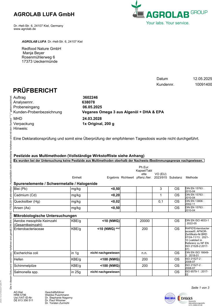 Omega 3 vegan aus Algenöl - von Redfood®