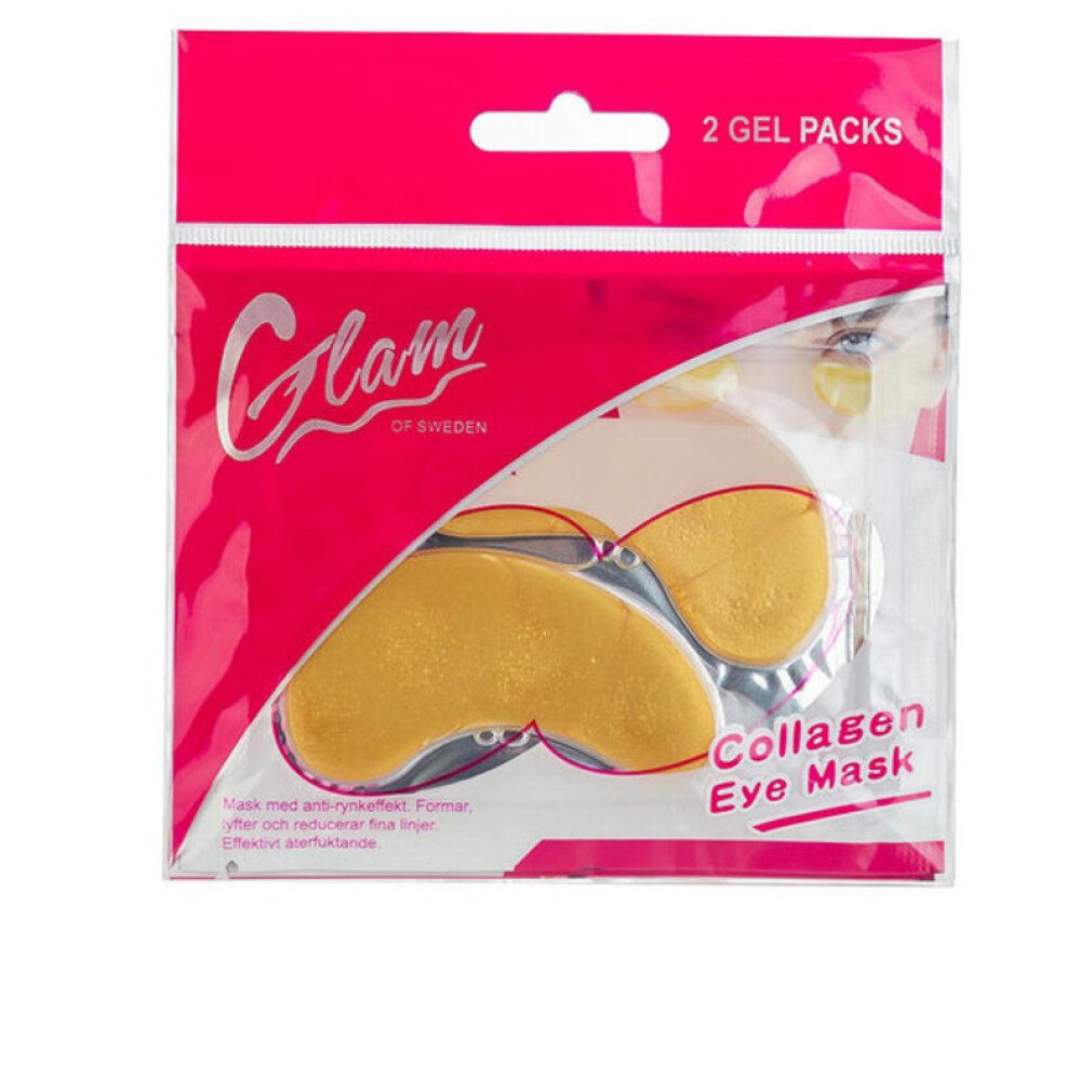 Rosa Verpackung mit zwei goldenen Augenmasken. Aufschrift: Glam of Sweden, Collagen Eye Mask. Enthält 2 Gel Packs.