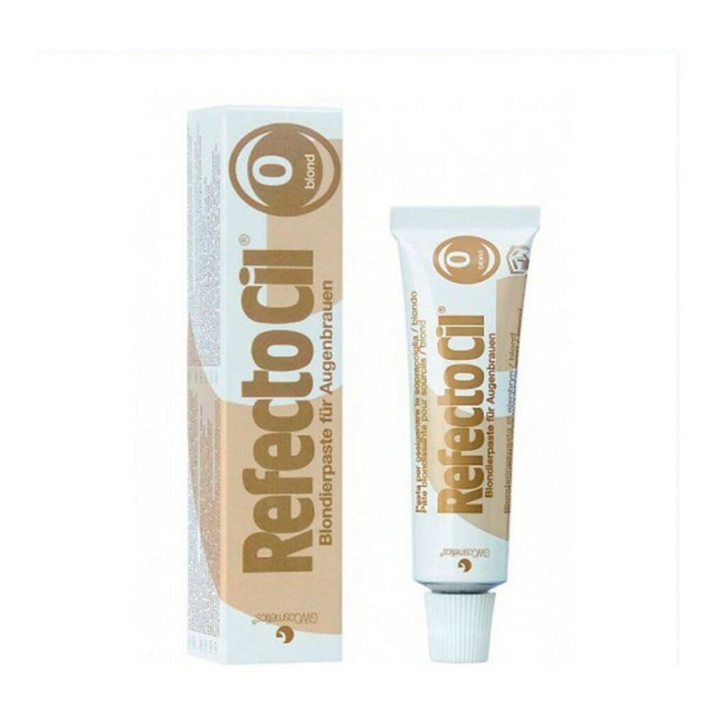 Tube und Schachtel mit Blondierpaste für Augenbrauen. Produktname und Schriftzug in Gold. Weißer Hintergrund.