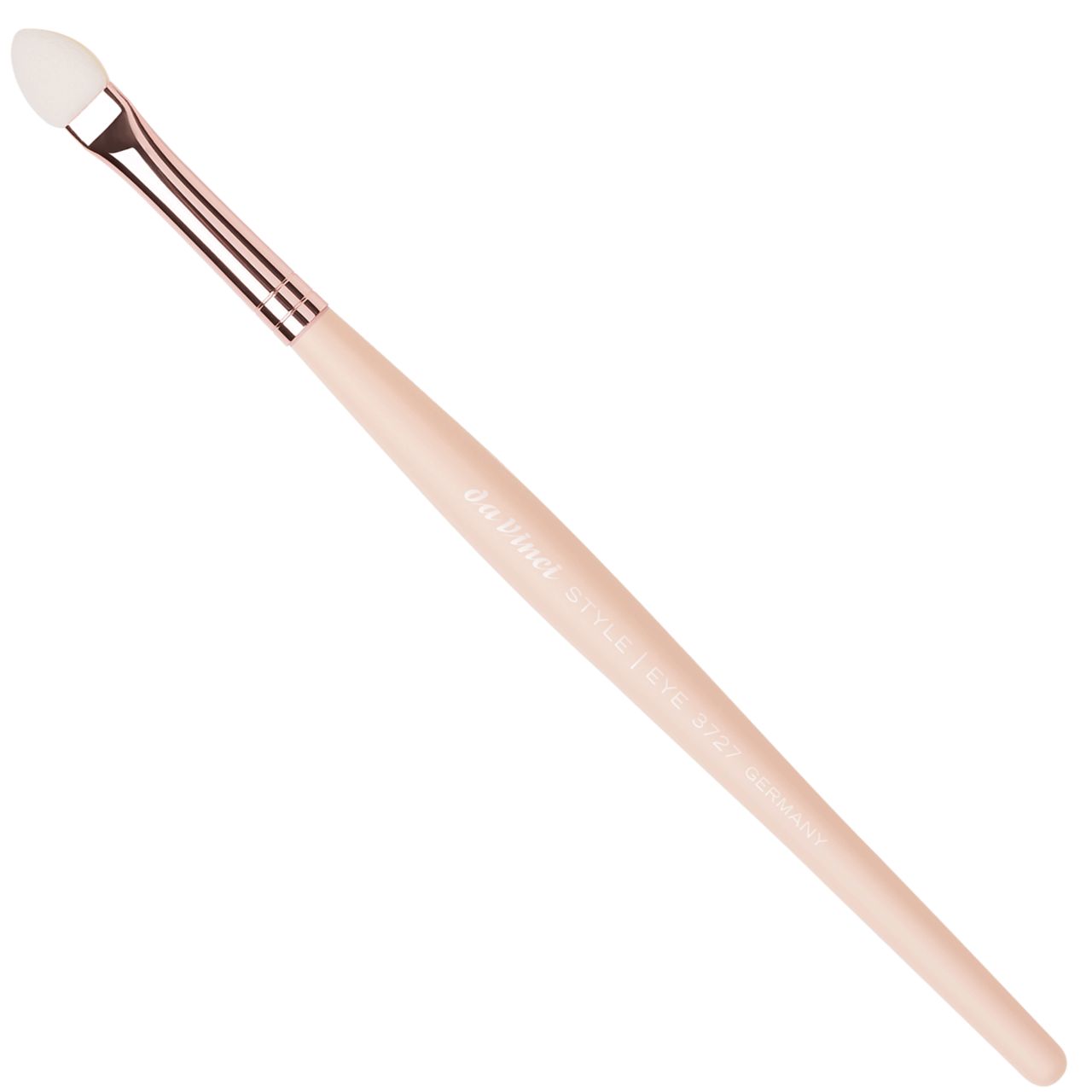 Da Vinci Style Applikator mit hellem Griff und Metallfassung. Ovale Spitze. Produktname und Logo auf dem Griff.