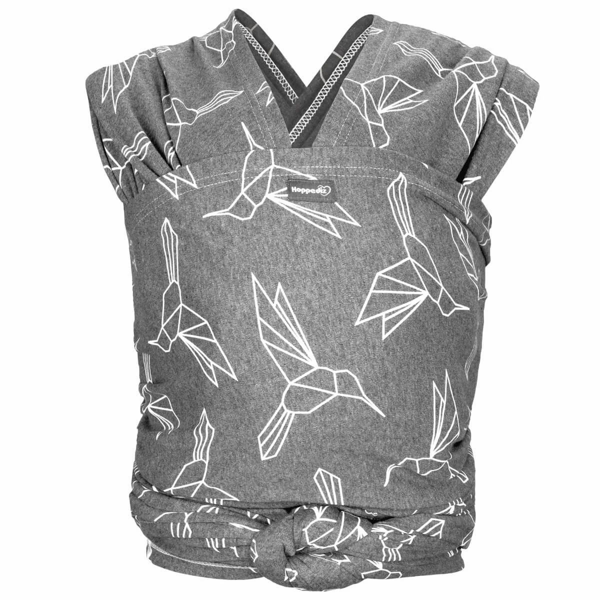 Elastisches Tragetuch Design grau mit Kolibris HOPPEDIZ