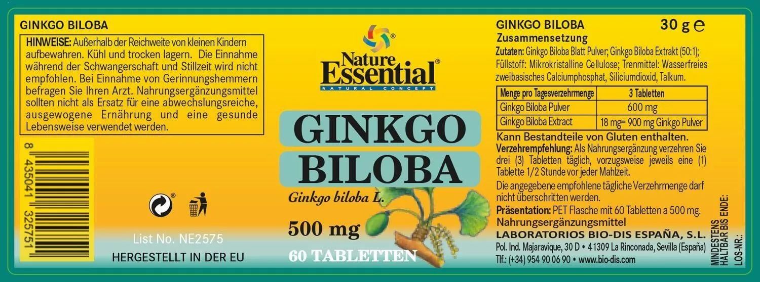 Nature Essential - Ginkgo Biloba 500mg 60 St Filmtabletten