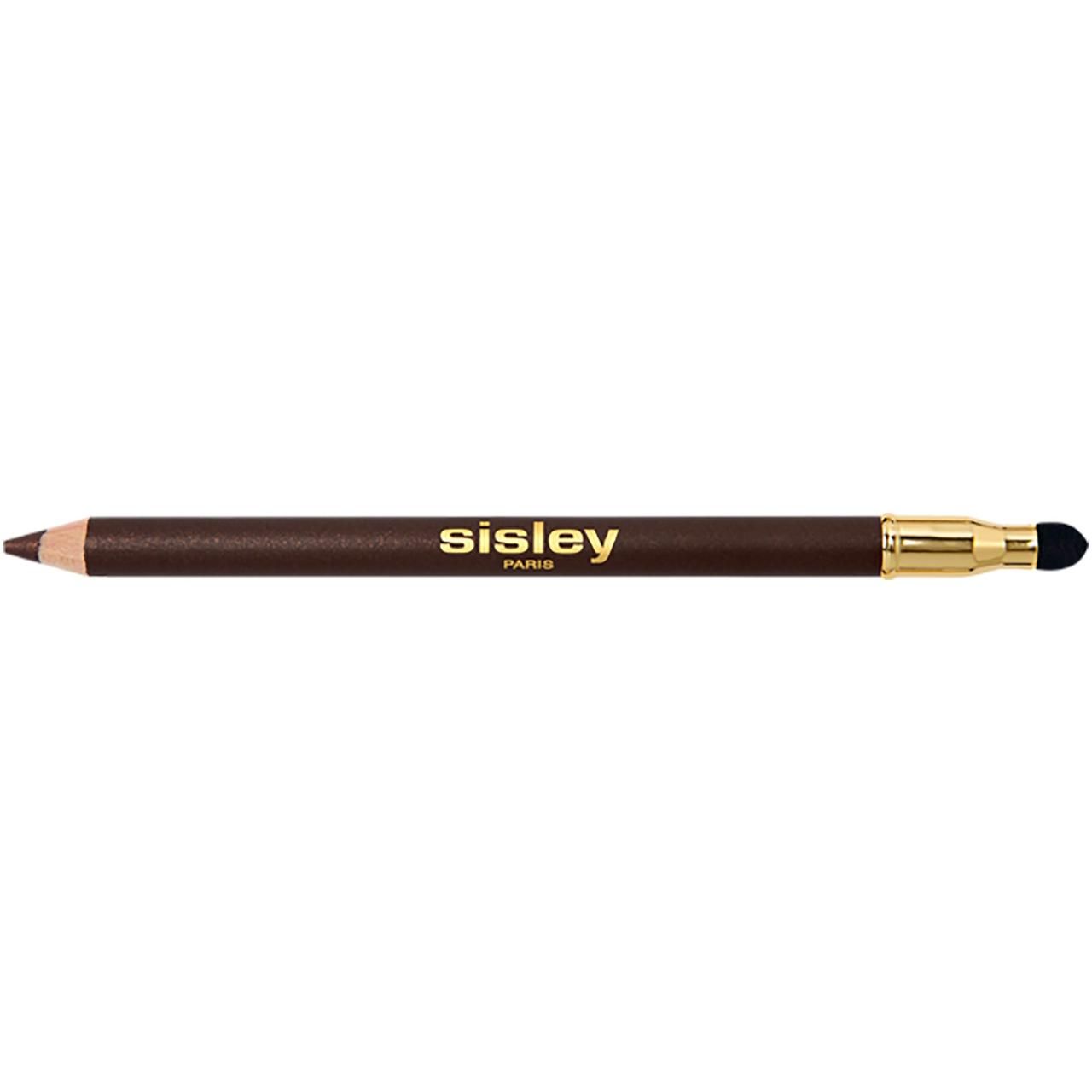 Sisley Phyto-Khol Perfect. Brauner Kajalstift mit Spitze und Applikator. Goldfarbene Details. Auf weißem Hintergrund.