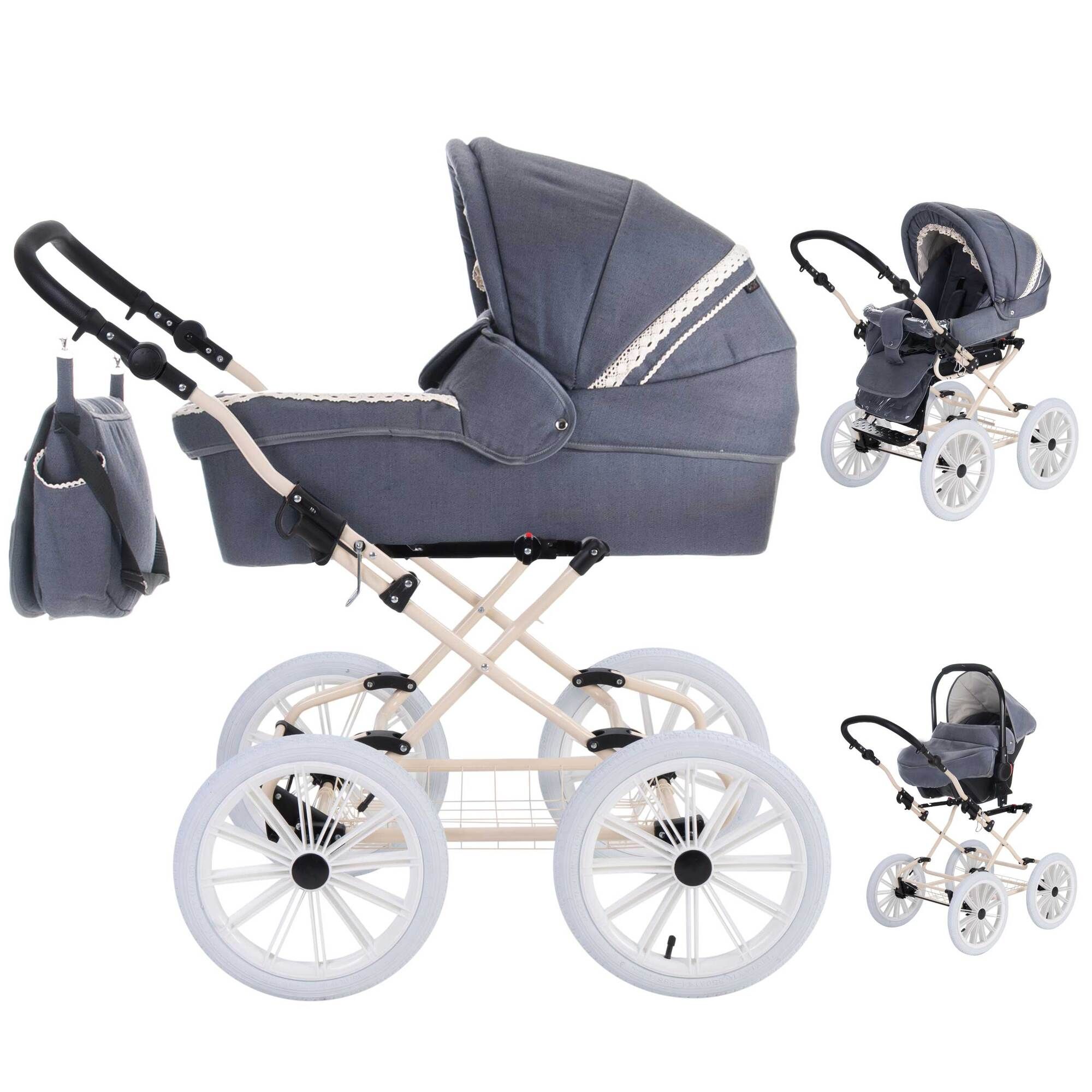 Friedrich Hugo Natureline 3 in 1 Kinderwagen Set Öko Nostalgie Kinderwagen, Catherine Stone Creme