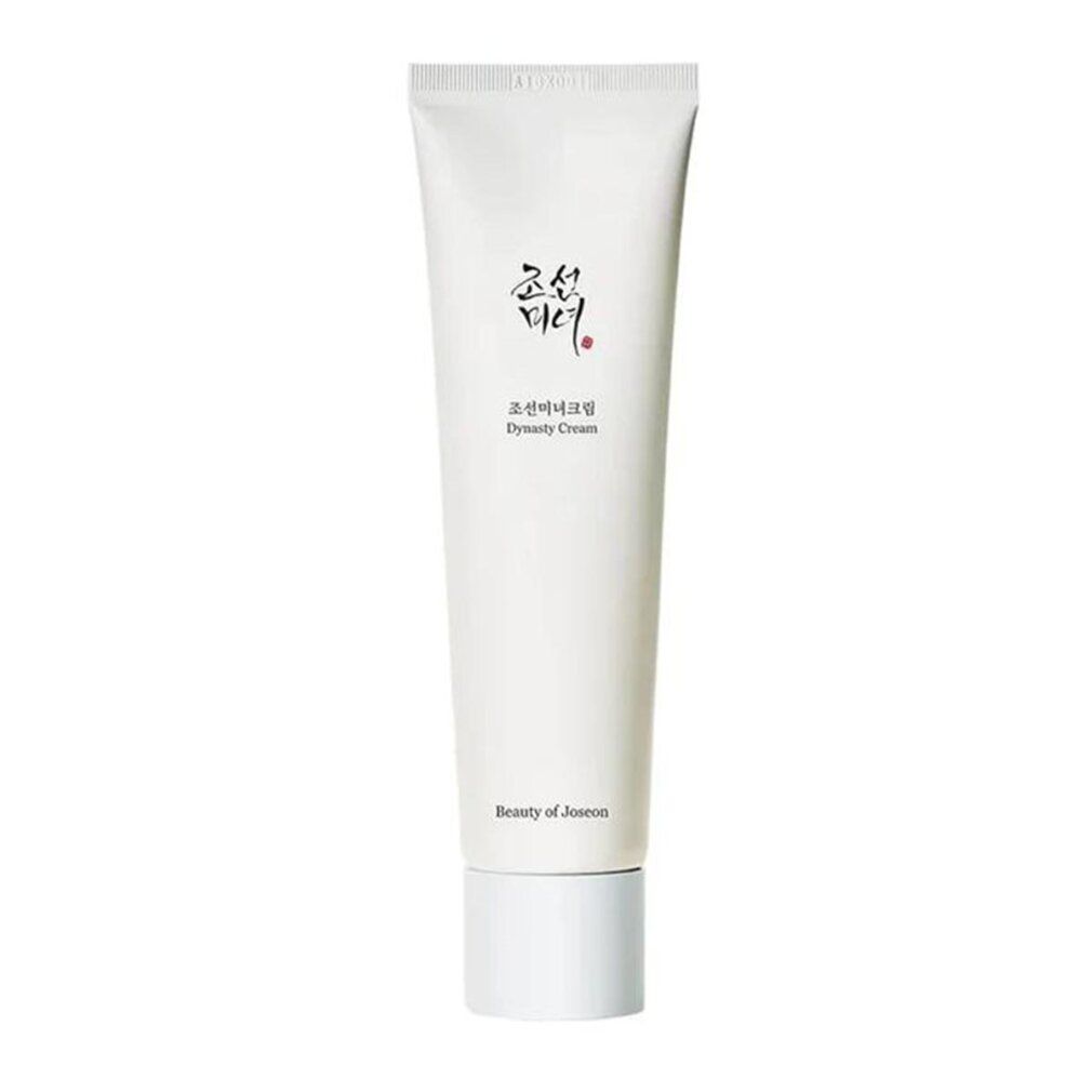 Weiße Tube Beauty of Joseon Dynasty Cream mit koreanischer Schrift.