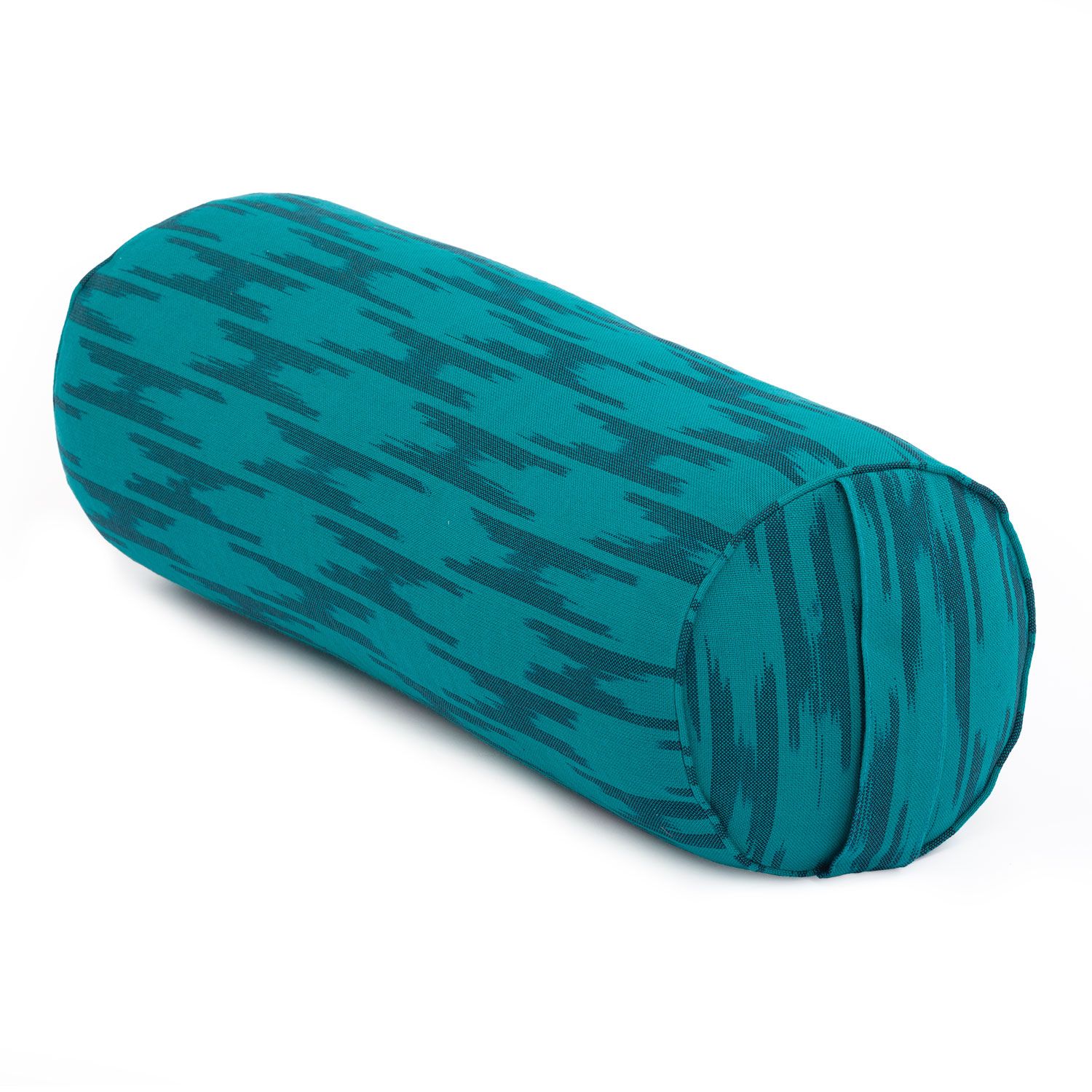 Ethno Collection: Yoga-Bolster (rund), Ikat-Webstoff, blau-grün gem., Dinkelhülsen