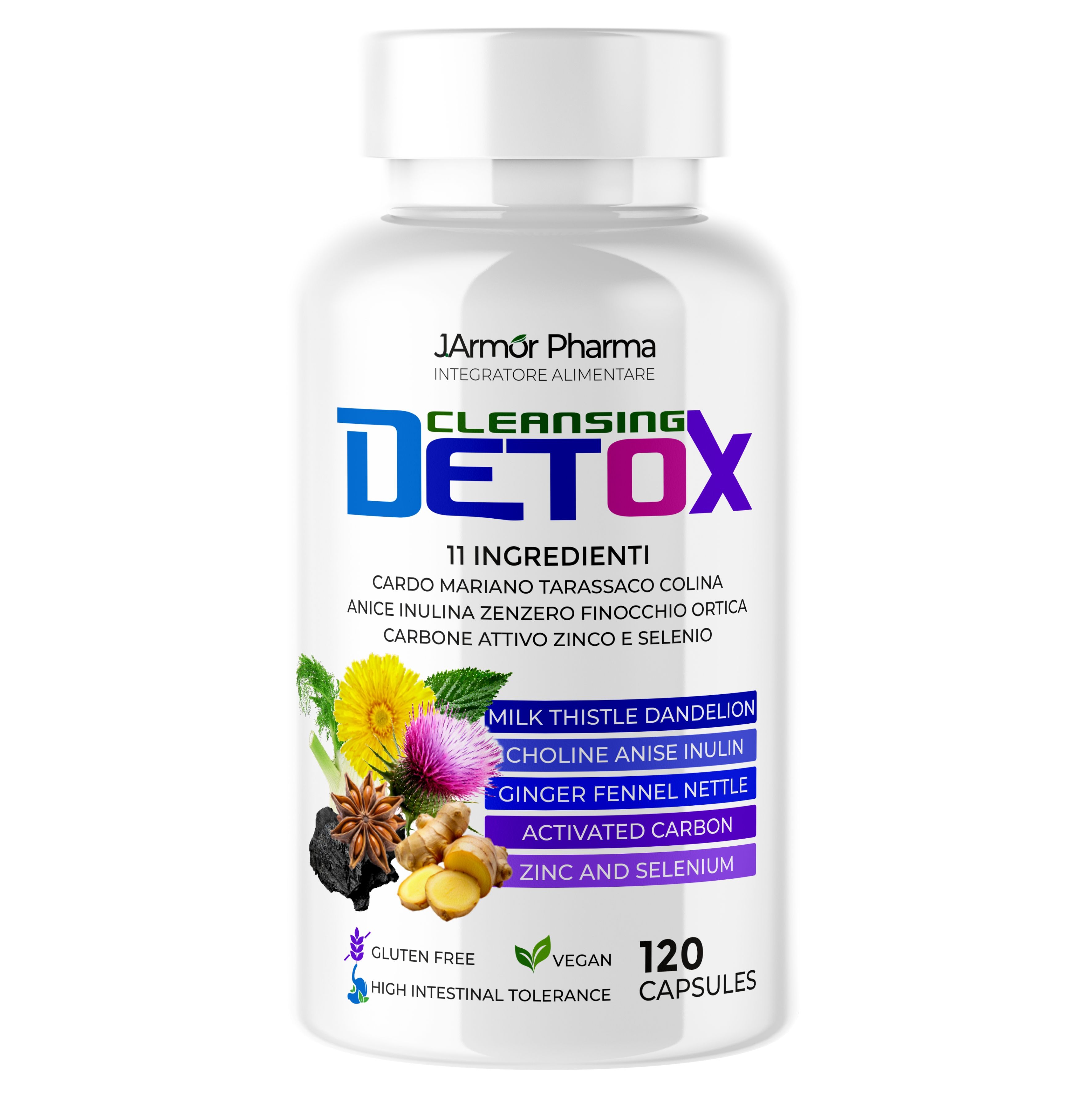 J.Armor Pharma Detox 120 Cps Depurativo con Cardo Mariano e Tarassaco