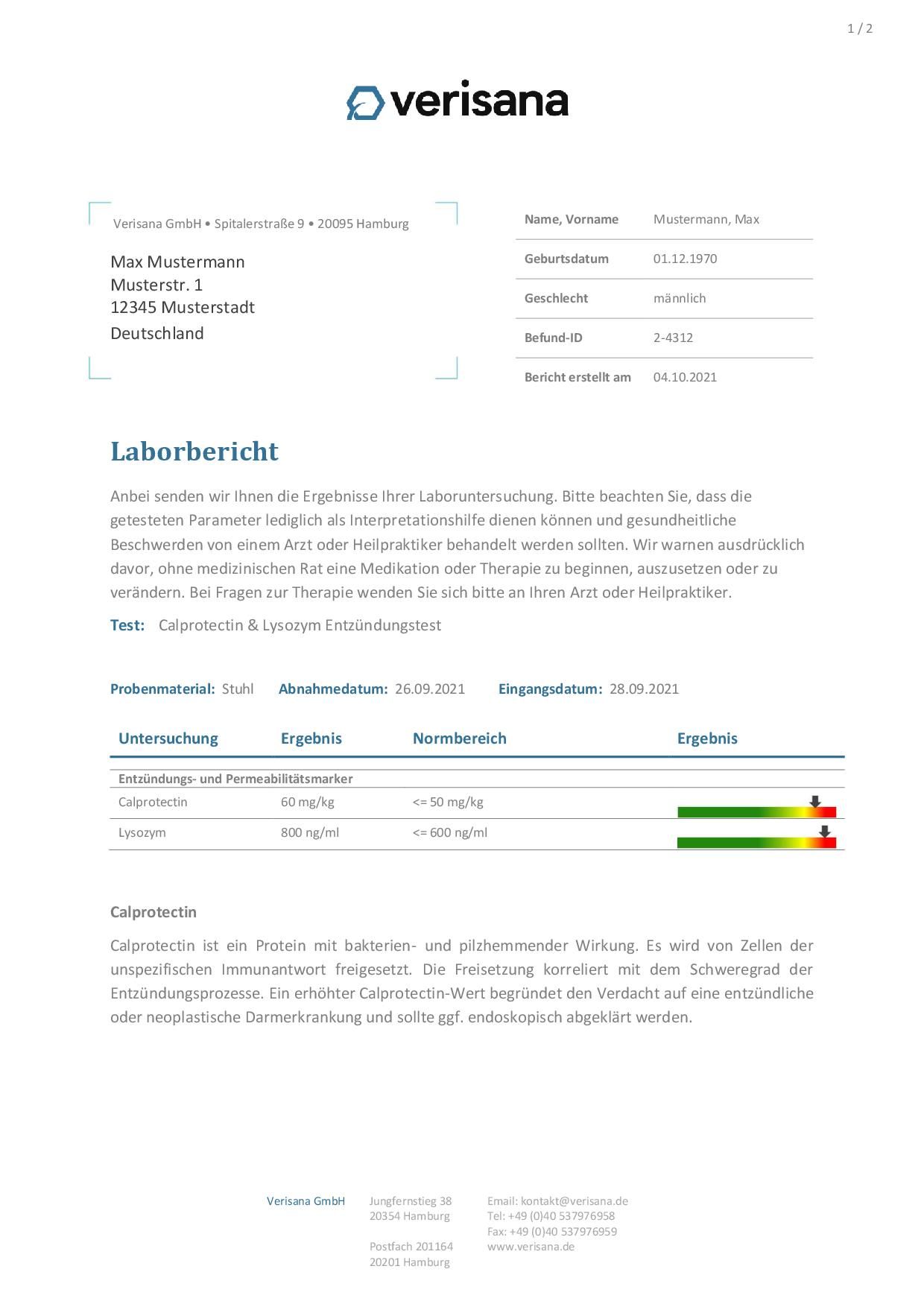 Verisana Calprotectin & Lysozym Entzündungstest 1 St