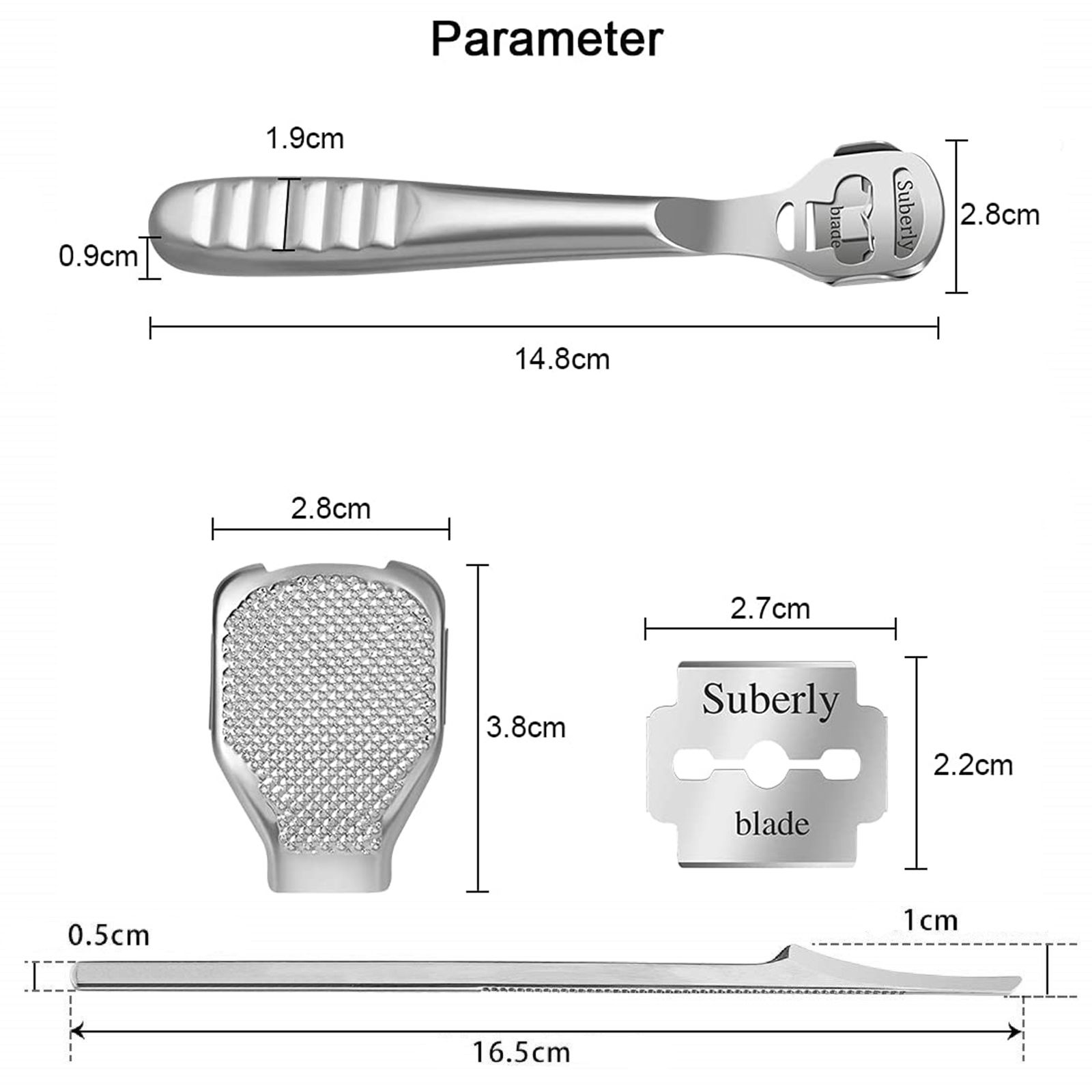 Hornhautfeile Set Edelstahl, Fußschaber & Feile mit 10 Klingen für Pediküre & Fußpflege