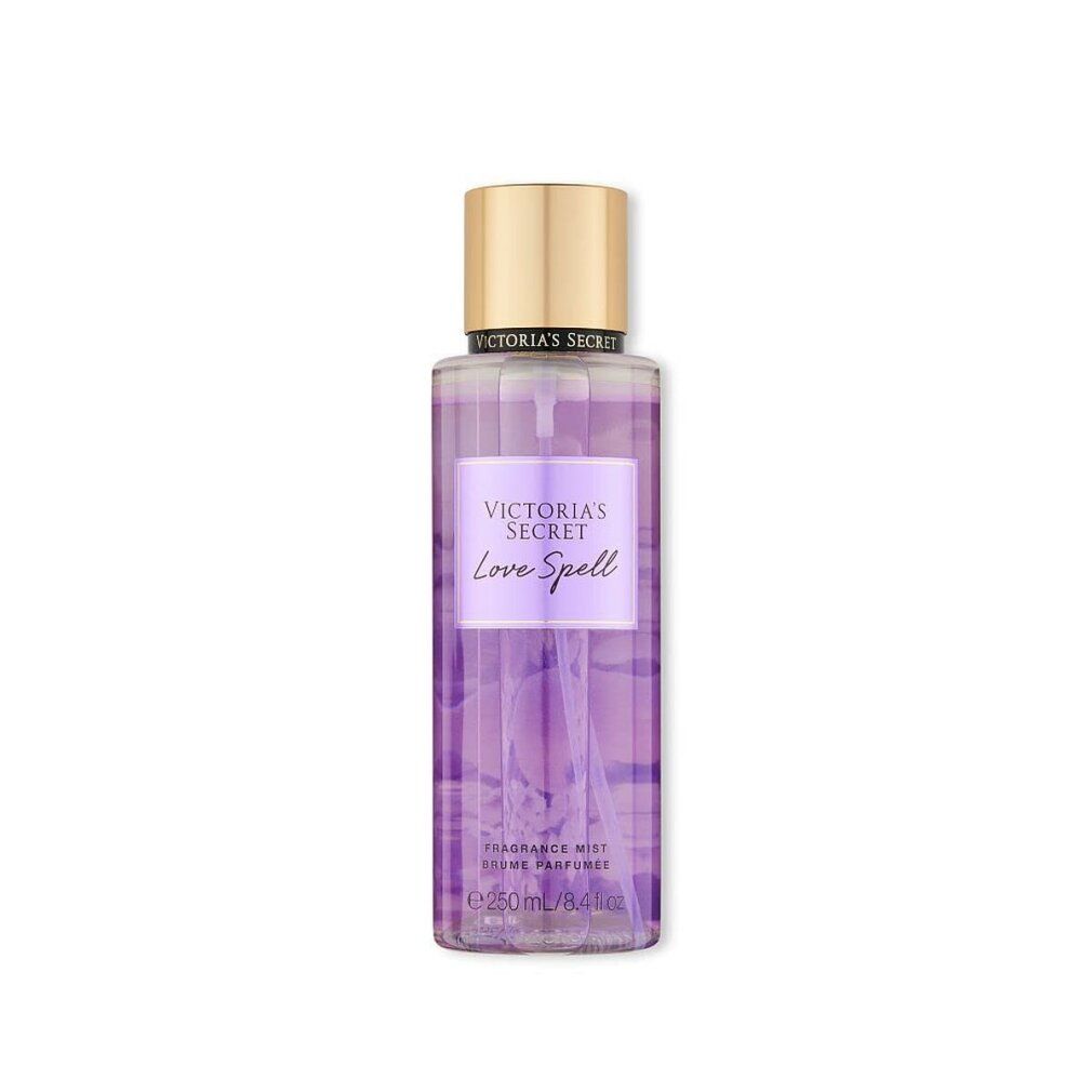 Victoria's Secret LOVE SPELL Bodymist. Flakon mit Sprühkopf, goldener Verschlusskappe.
