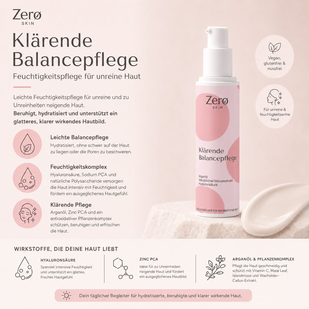 Zero Skin Klärende Balancepflege, ausgleichend mit Zink PCA & Mate Blatt-Extrakt