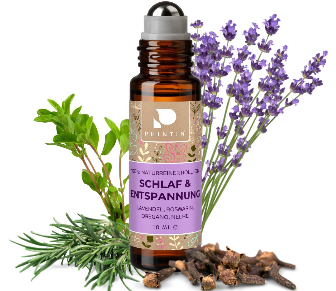 PHINTIN Roll-On Schlaf & Entspannung ätherische Öle mit Lavendel, Rosmarin, Oregano, Nelke