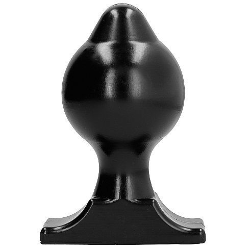 Schwarzer Analplug. Tropfenförmiger Kopf, breite Basis. Glänzende Oberfläche.