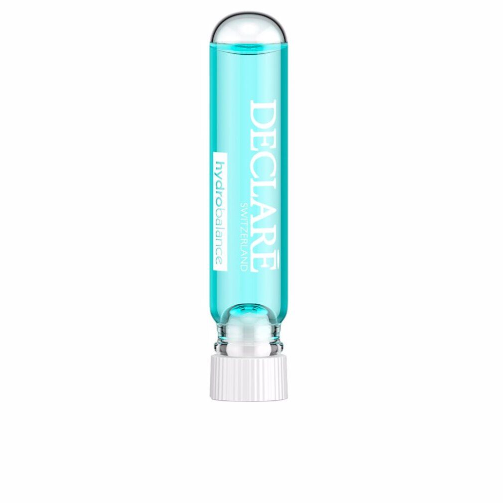 Einzelne Ampulle mit blauer Flüssigkeit. Aufschrift: Declare Switzerland, hydrobalance. Transparente Kappe.