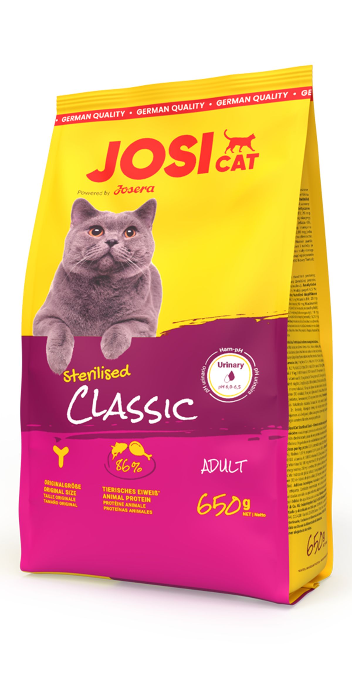 JosiCat Sterilised Classic Katzennahrung, 650g Beutel. Für erwachsene, sterilisierte Katzen.