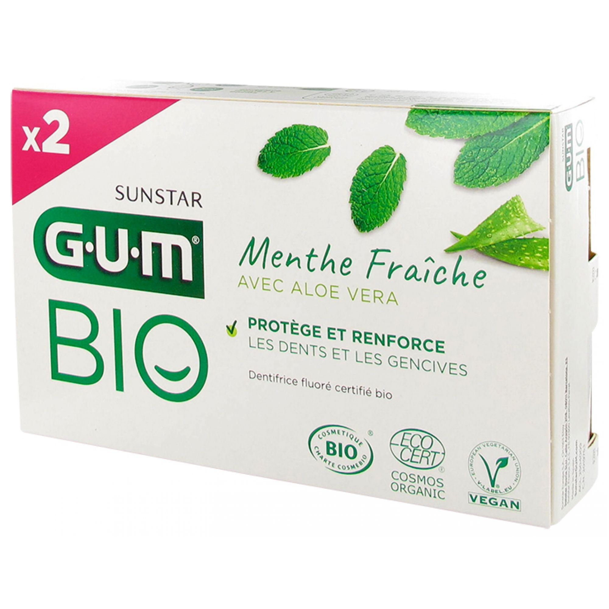 GUM Zahnpasta Frische Minze Aloe Vera Bio 2 x Packung 17x4x10,5 cm
