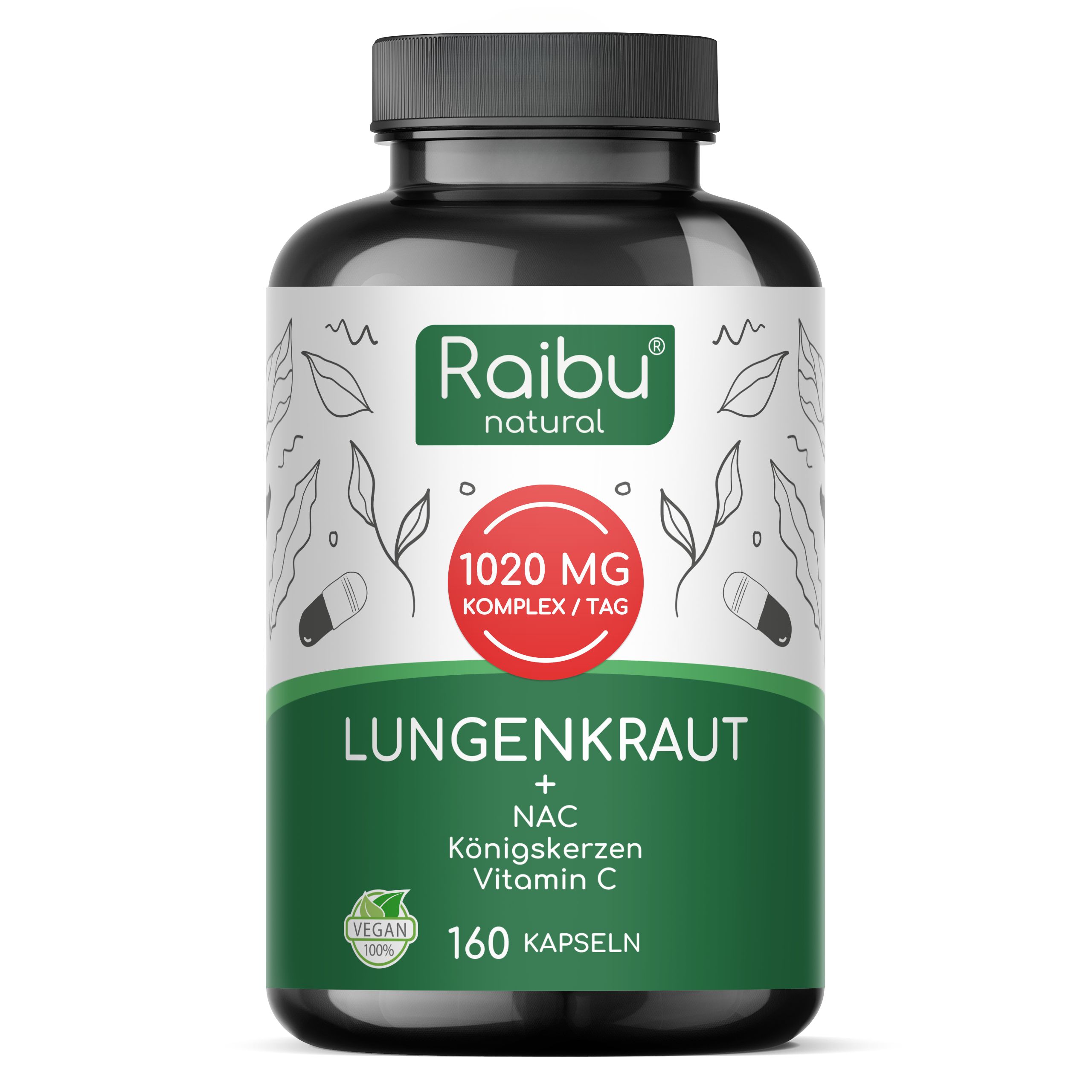 Raibu Lungenkraut Kapseln mit Nac, Königskerzen & Vitamin C 160 St
