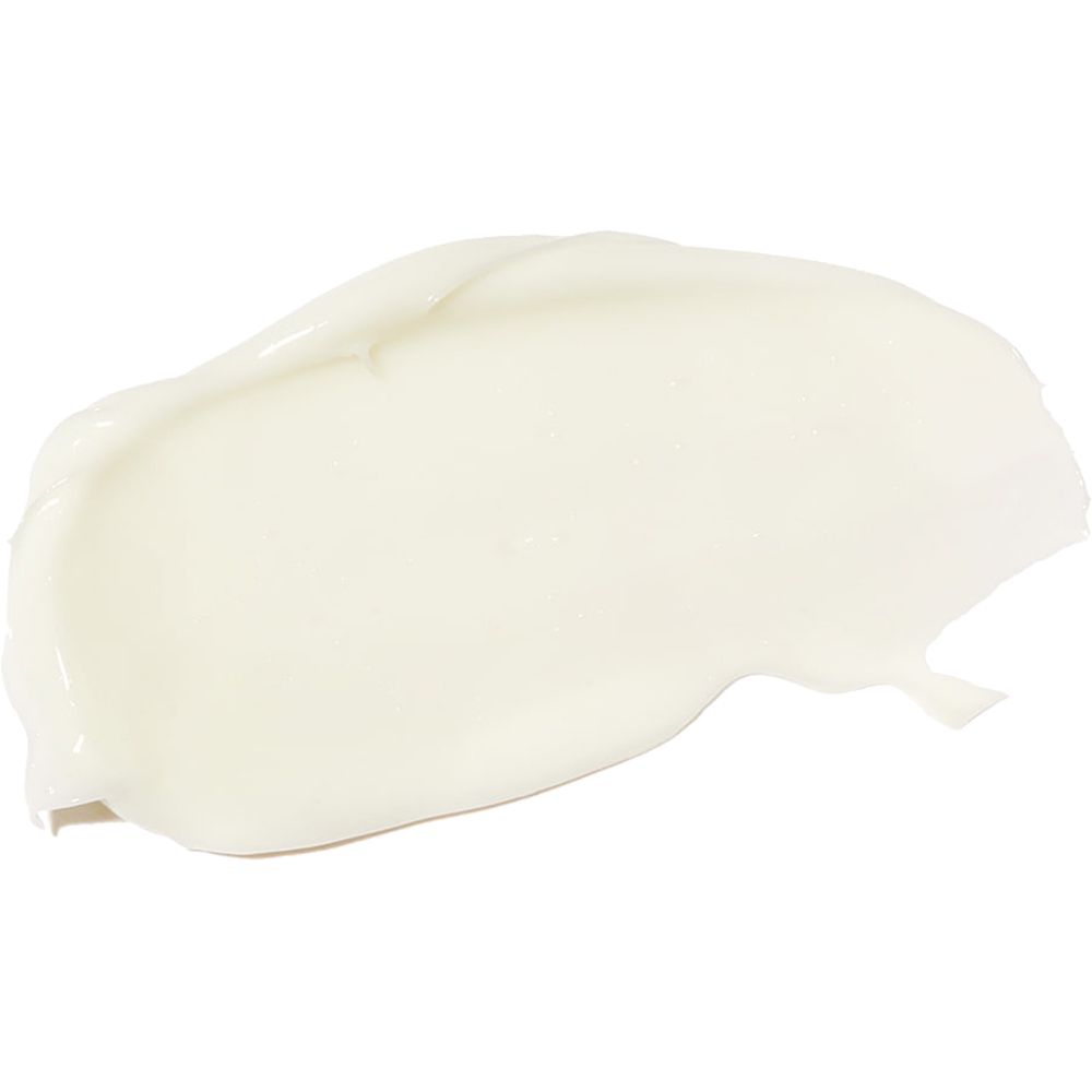 Weißes Creme-Produkt auf weißem Hintergrund. Textur glatt und cremig.