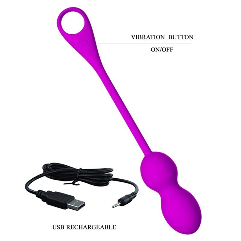 Lila Vibrationskugel mit zwei Kugeln und Schlaufe. Mit USB-Ladekabel.