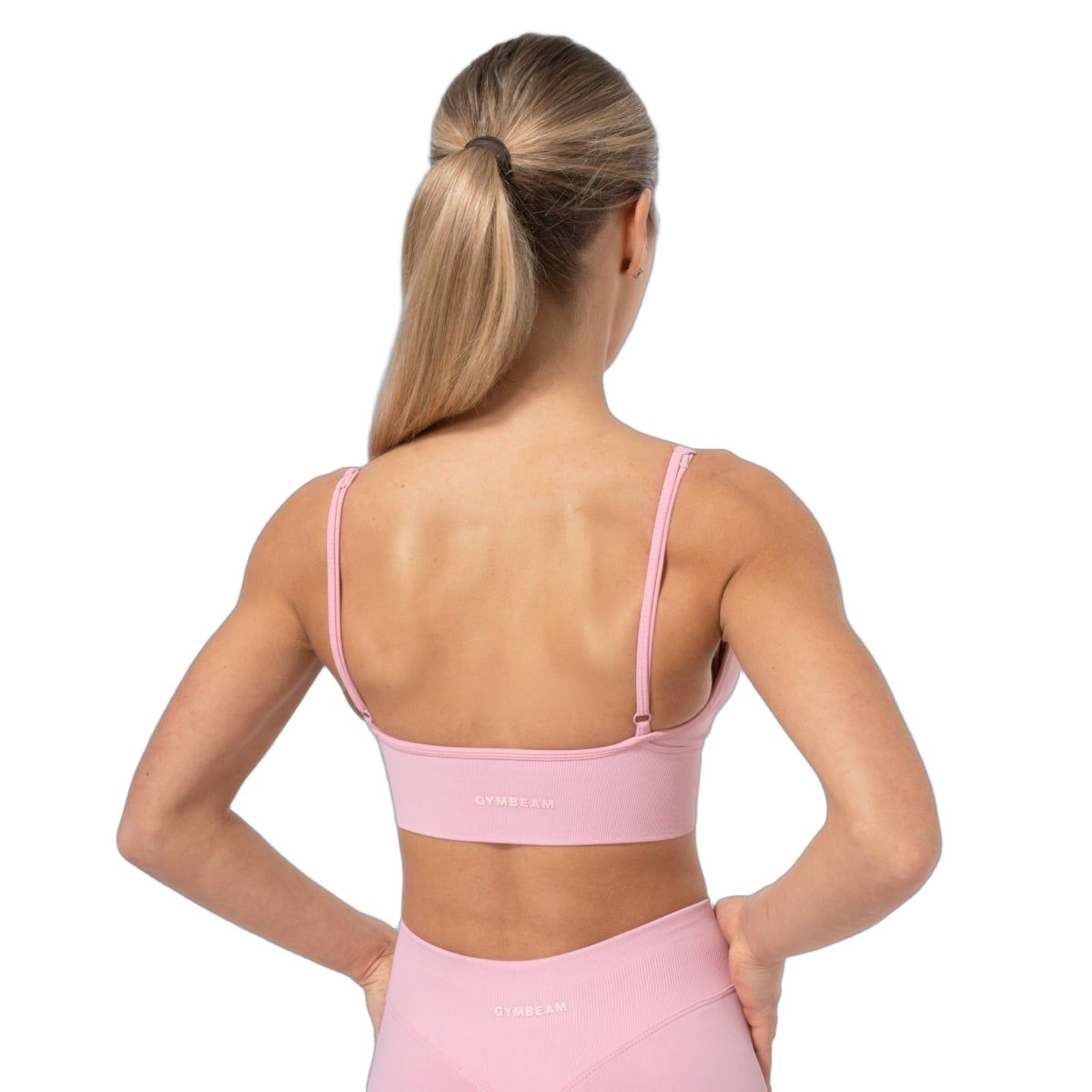 GymBeam Sport-BH Damen nahtlos mit V-Ausschnitt in Babyrosa