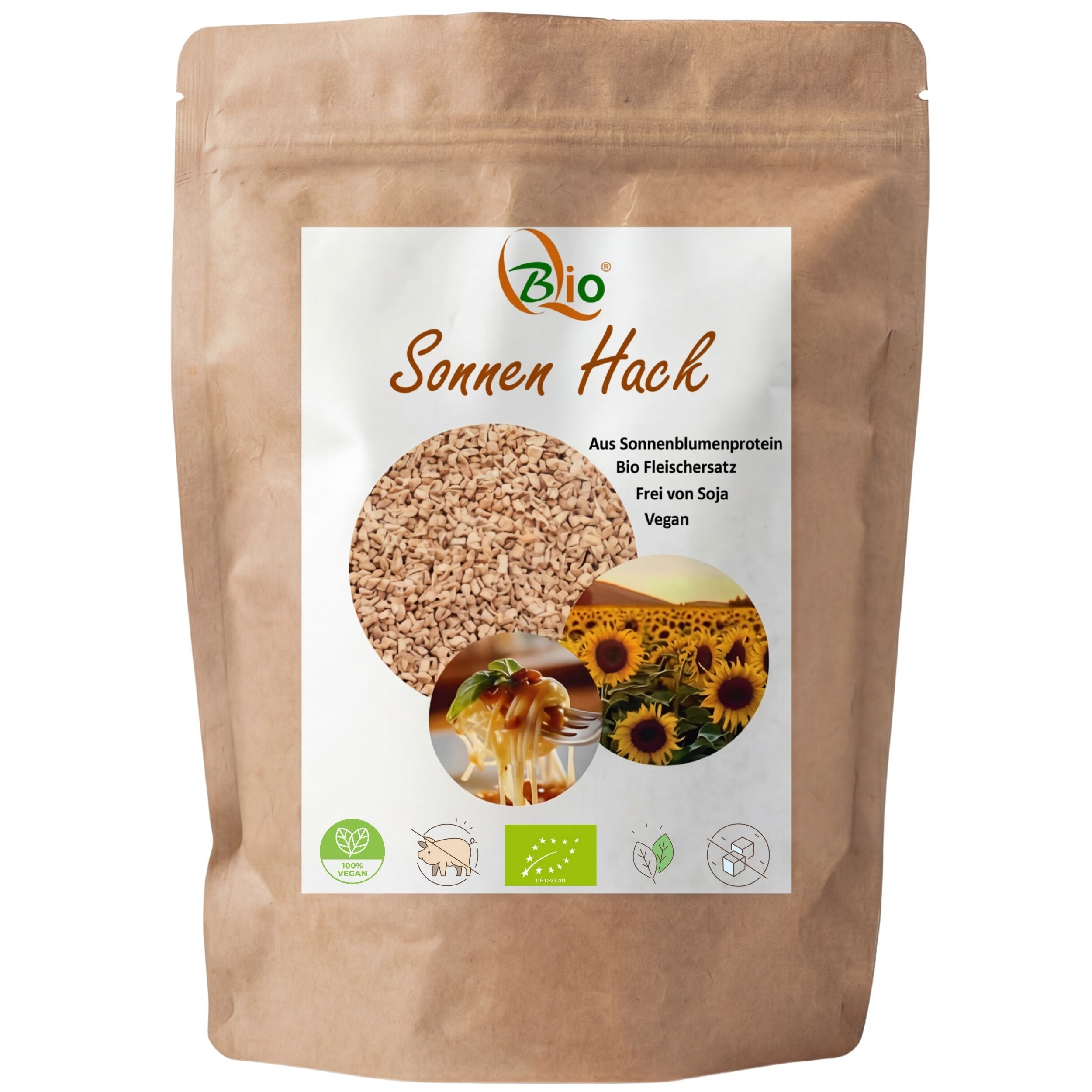 Bio Fleischersatz - veganer Hackfleischersatz aus Sonnenblumen - Sonnen Hack - geprüfte Qualität