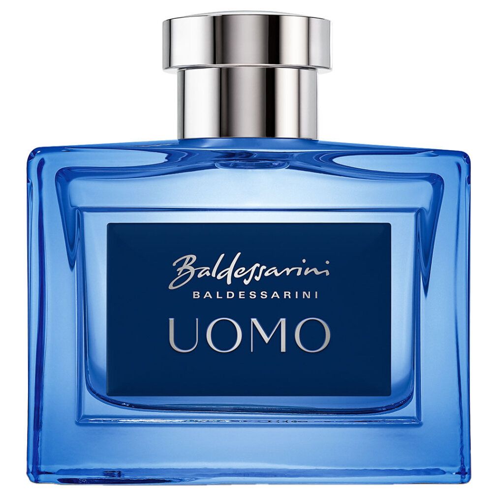 Baldessarini Uomo Eau de Toilette Flakon mit silbernem Verschluss.