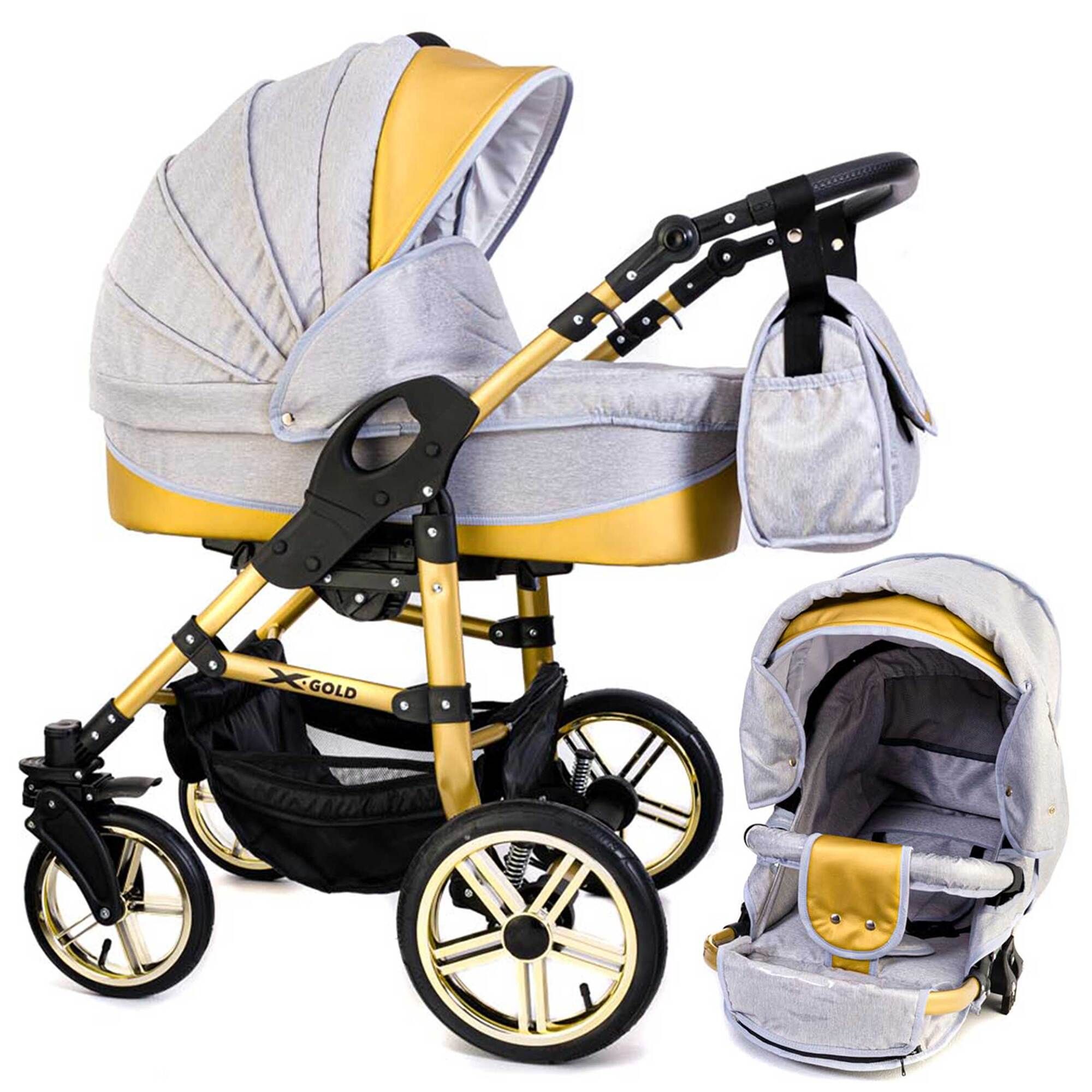 Tabbi ECO X Gold 2 in 1 Kinderwagen Hartgummireifen, Light Grey