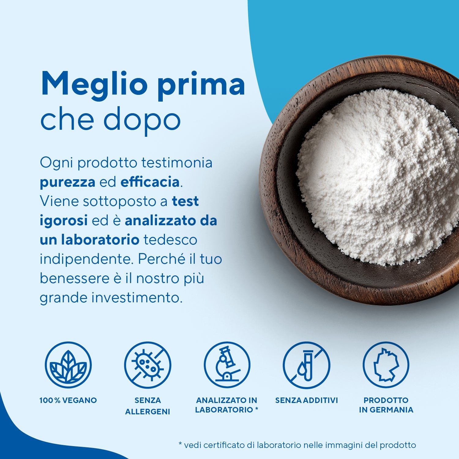 Sfondo blu con logo e testo. Garanzia di rimborso di 365 giorni. Firme dei fondatori. 600.000 clienti soddisfatti.