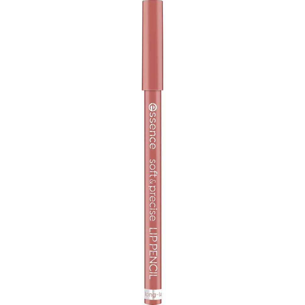 Lippenkonturenstift, rosa. Aufschrift: Essence, Soft & Precise, LIP PENCIL. Spitze und Kappe in Produktfarbe.