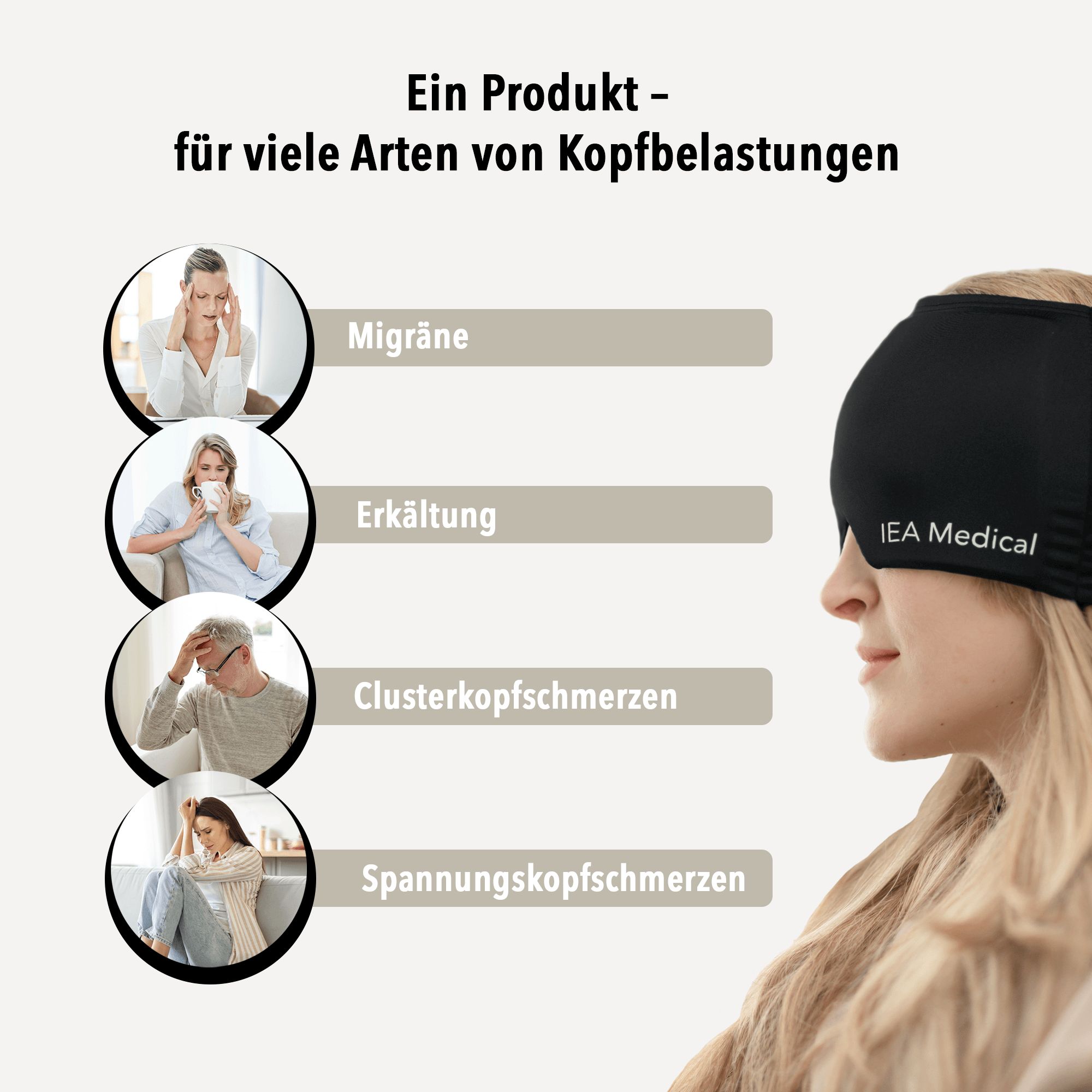 IEA Medical Migränemaske, die für verschiedene Kopfschmerzen verwendet wird.