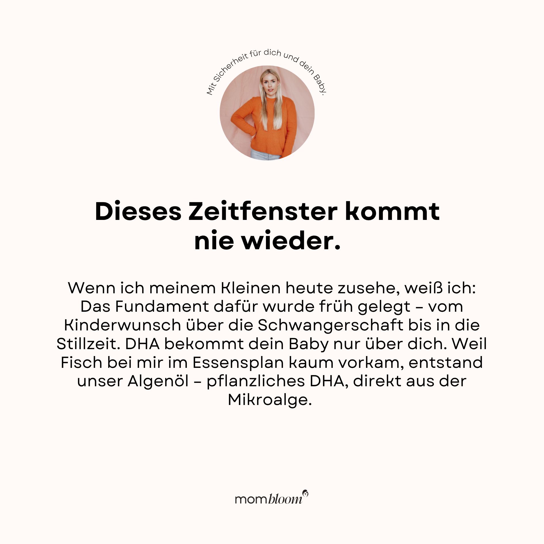 Frau schaut auf Baby. Text über die Bedeutung von Nährstoffen für Babys und die Quelle von DHA aus Mikroalgen.
