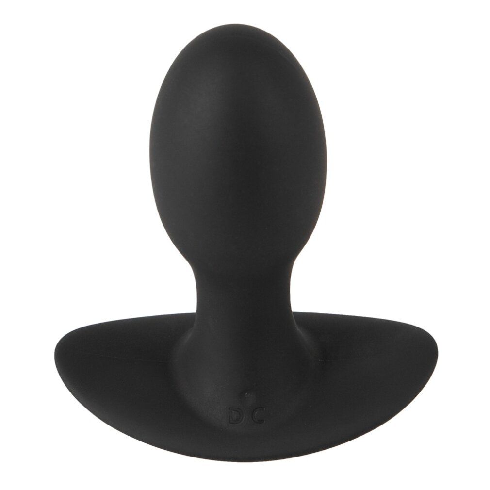Schwarzer Anus-Plug mit T-förmiger Basis. DC-Markierung. Aus Silikon.