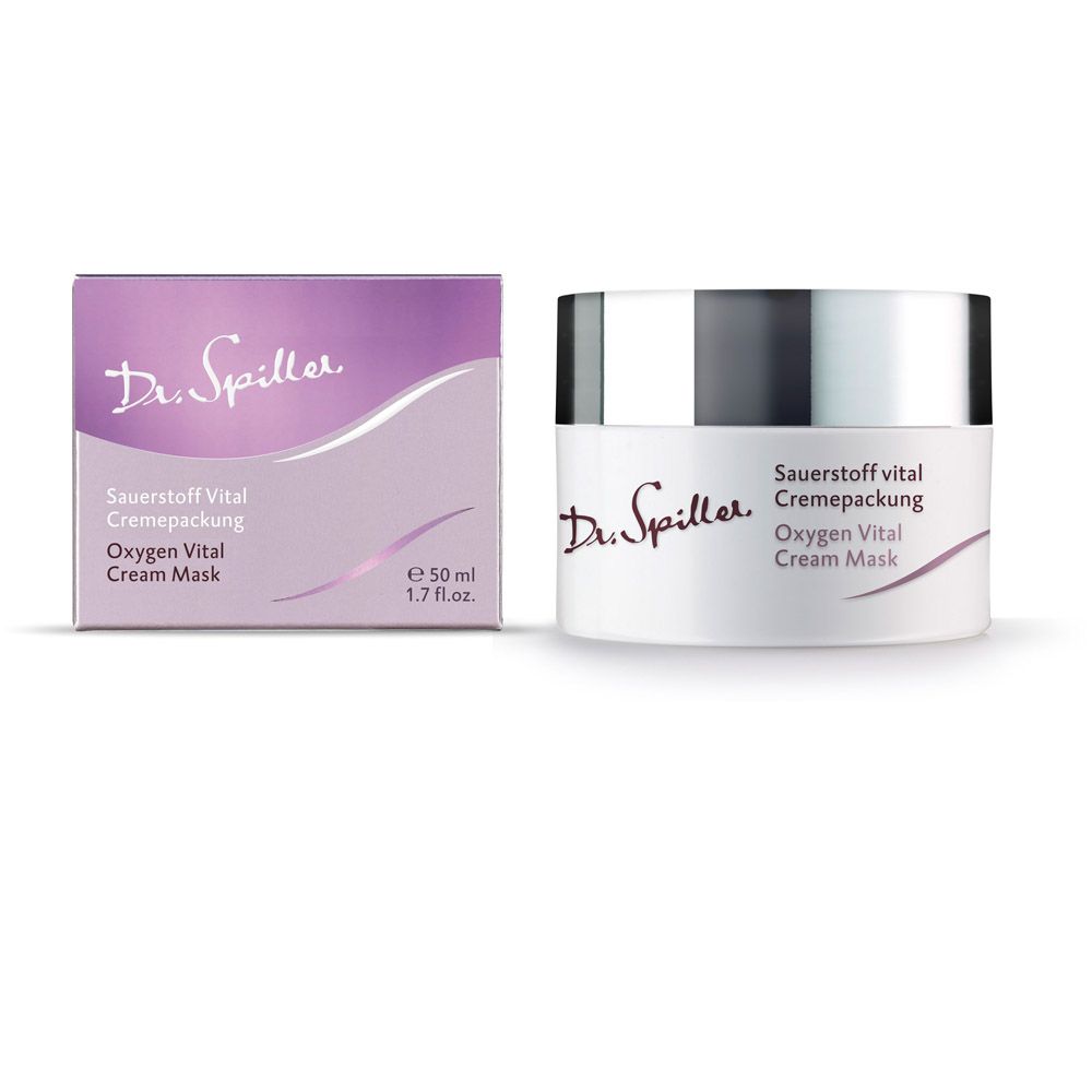 Creme-Maske und Verpackung. Aufschrift: Dr. Spiller, Sauerstoff Vital Cremepackung, Oxygen Vital Cream Mask.