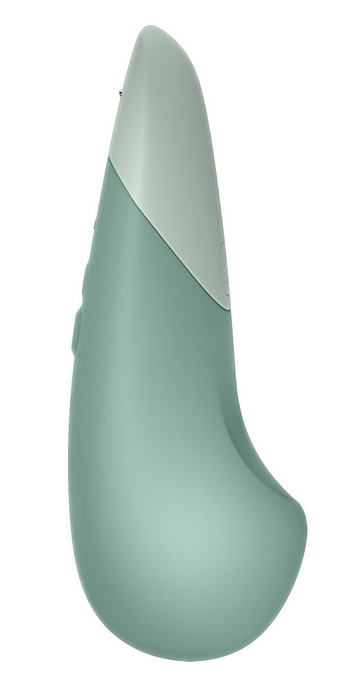 Mintfarbener Vibrator mit weißem Kopf. Ergonomische Form. Zweifarbiges Design. Bedienknöpfe.